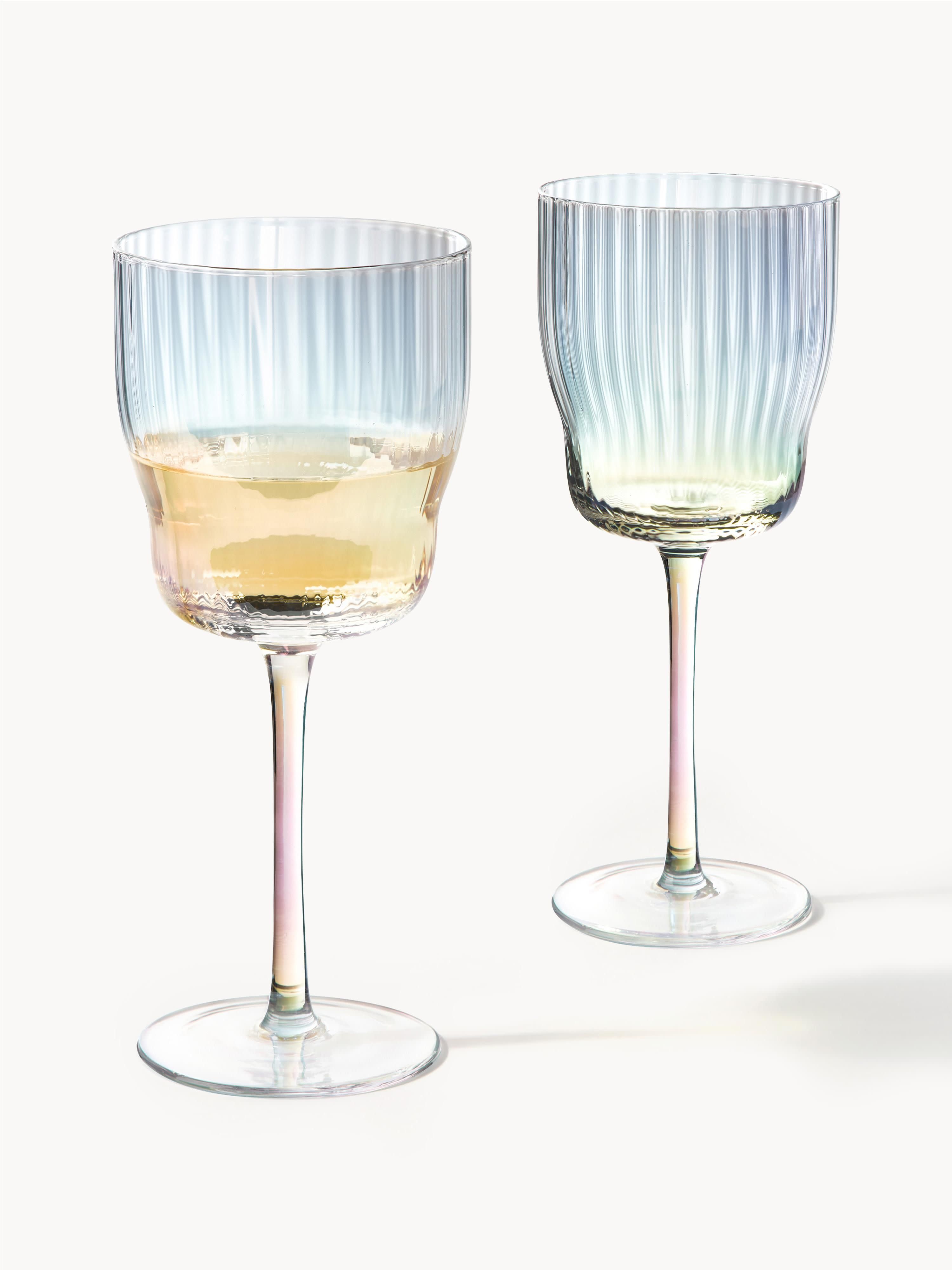 Juno Mouth-Blown Wine Glasses with a Shimmering Mother of Pearl Finish, Set of 4