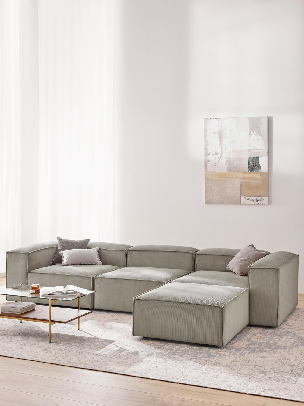 Lennon Corduroy Modular Sofa (4-seater) with Ottoman (left/right)