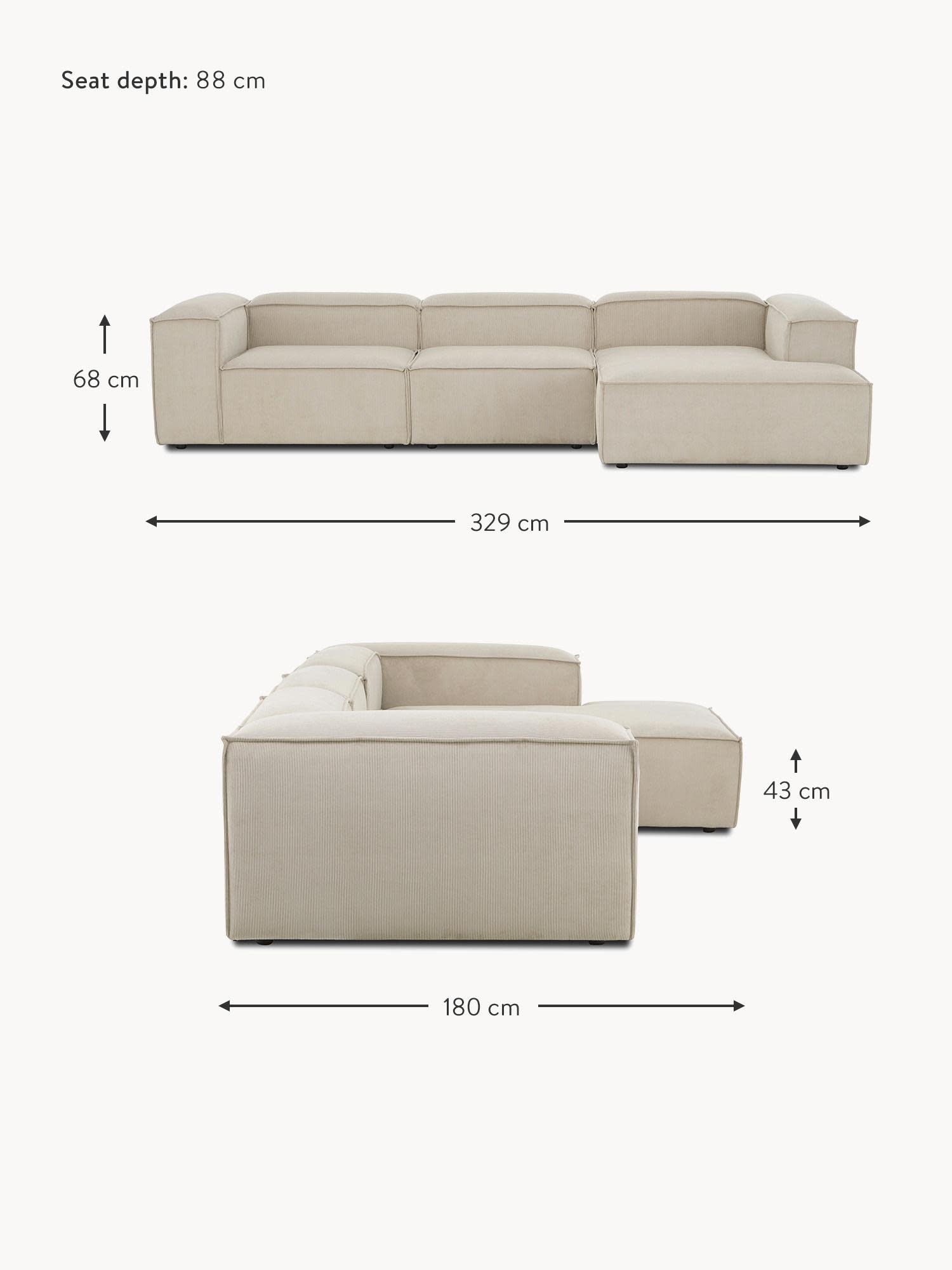 Lennon Corduroy Modular Corner Sofa (4-seater)