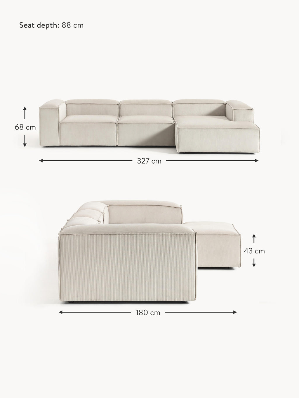 Lennon Corduroy Modular Corner Sofa (4-seater)