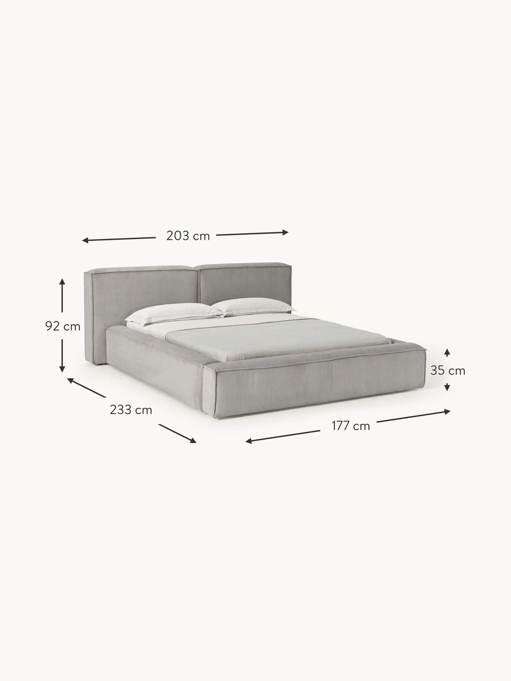 Lennon Upholstered Corduroy Bed with Storage Space