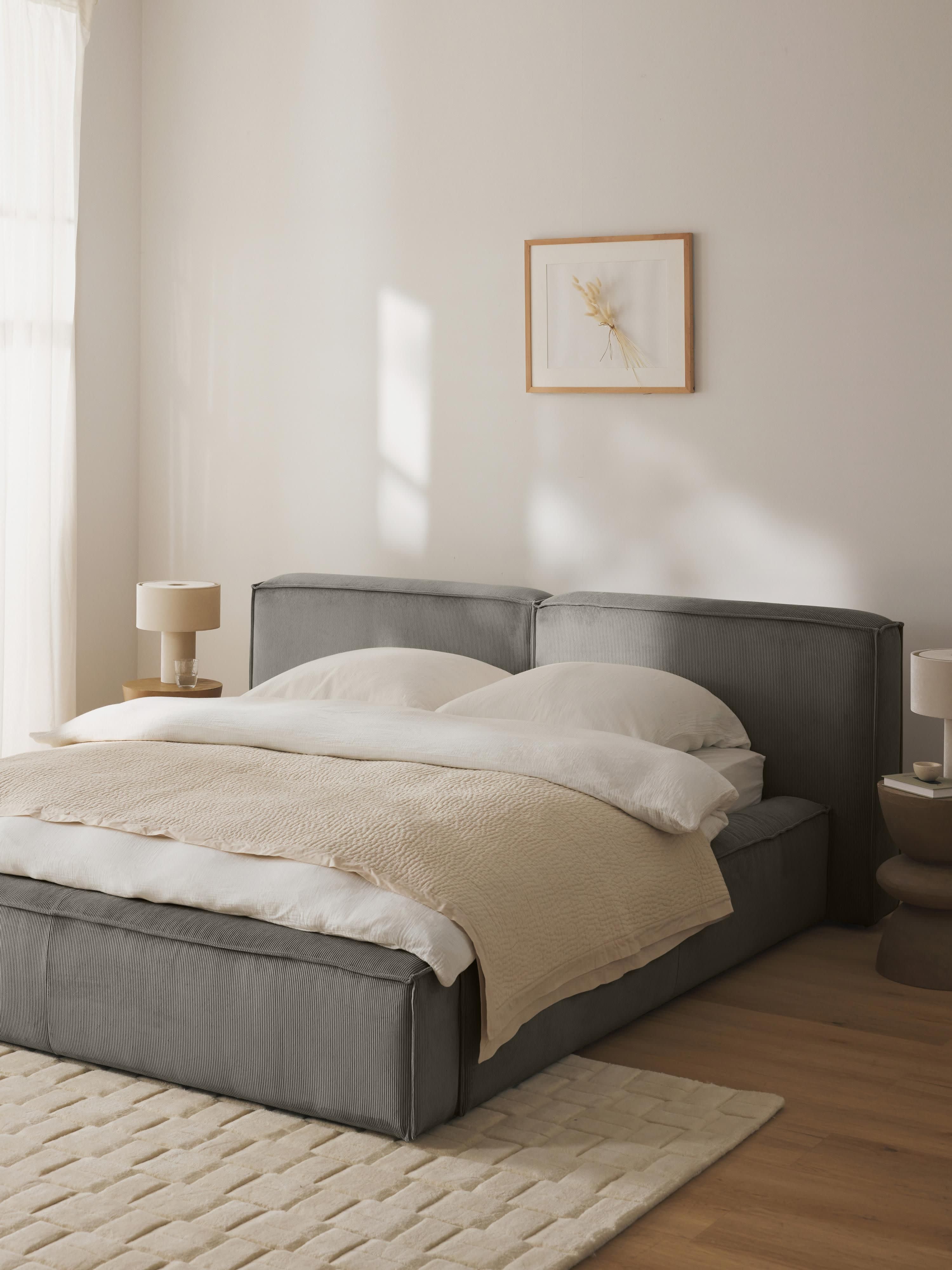 Lennon Upholstered Corduroy Bed with Storage Space
