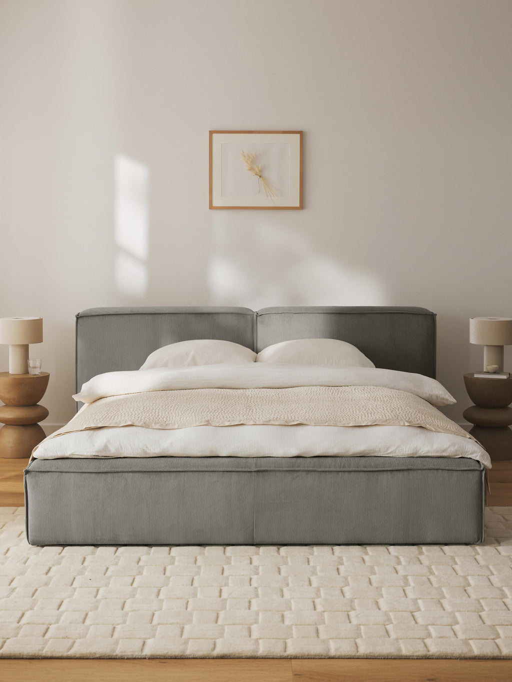 Lennon Upholstered Corduroy Bed with Storage Space