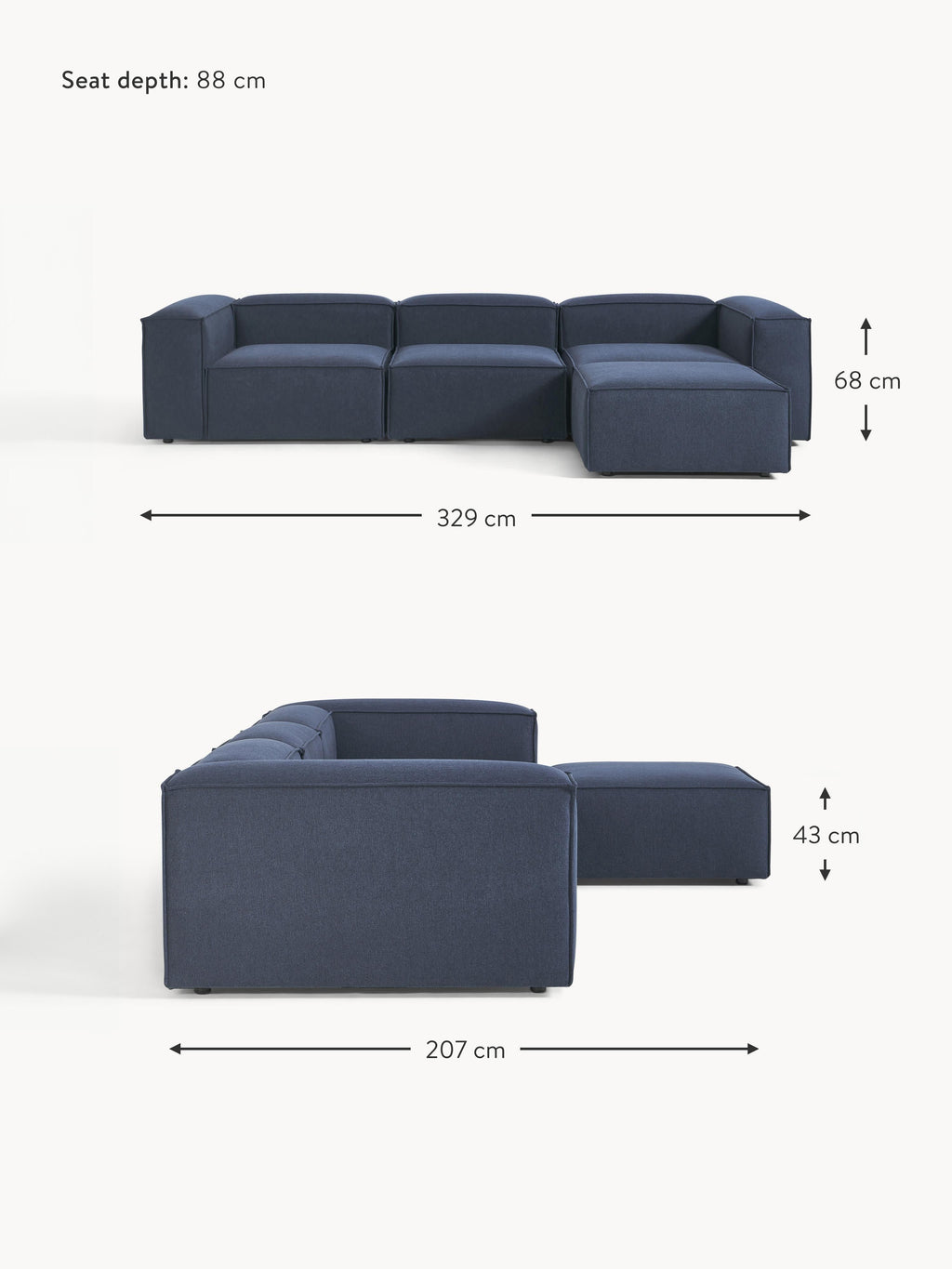 Lennon Modular Sofa (4-seater) with Ottoman (left/right)