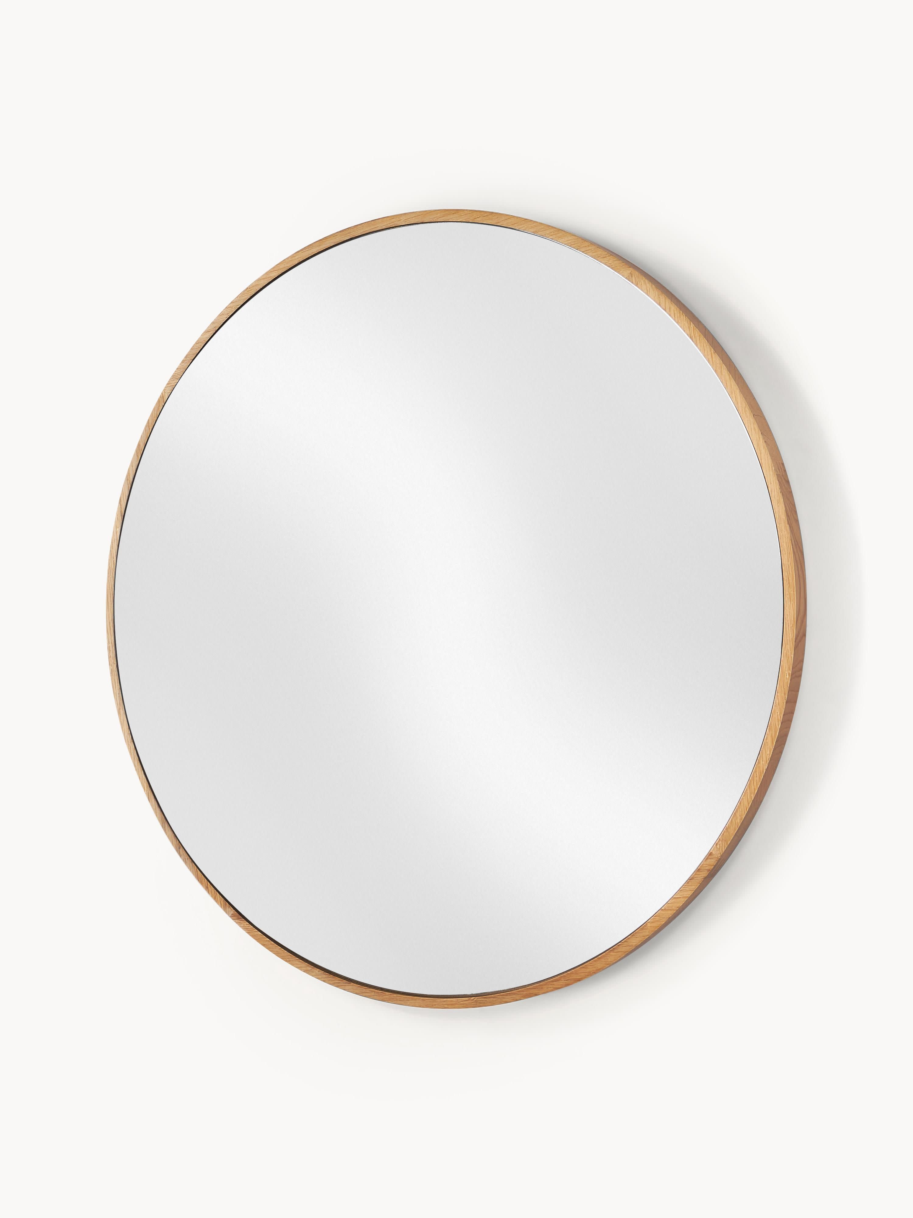 Avery Round Wall Mirror with Oak Wood Frame