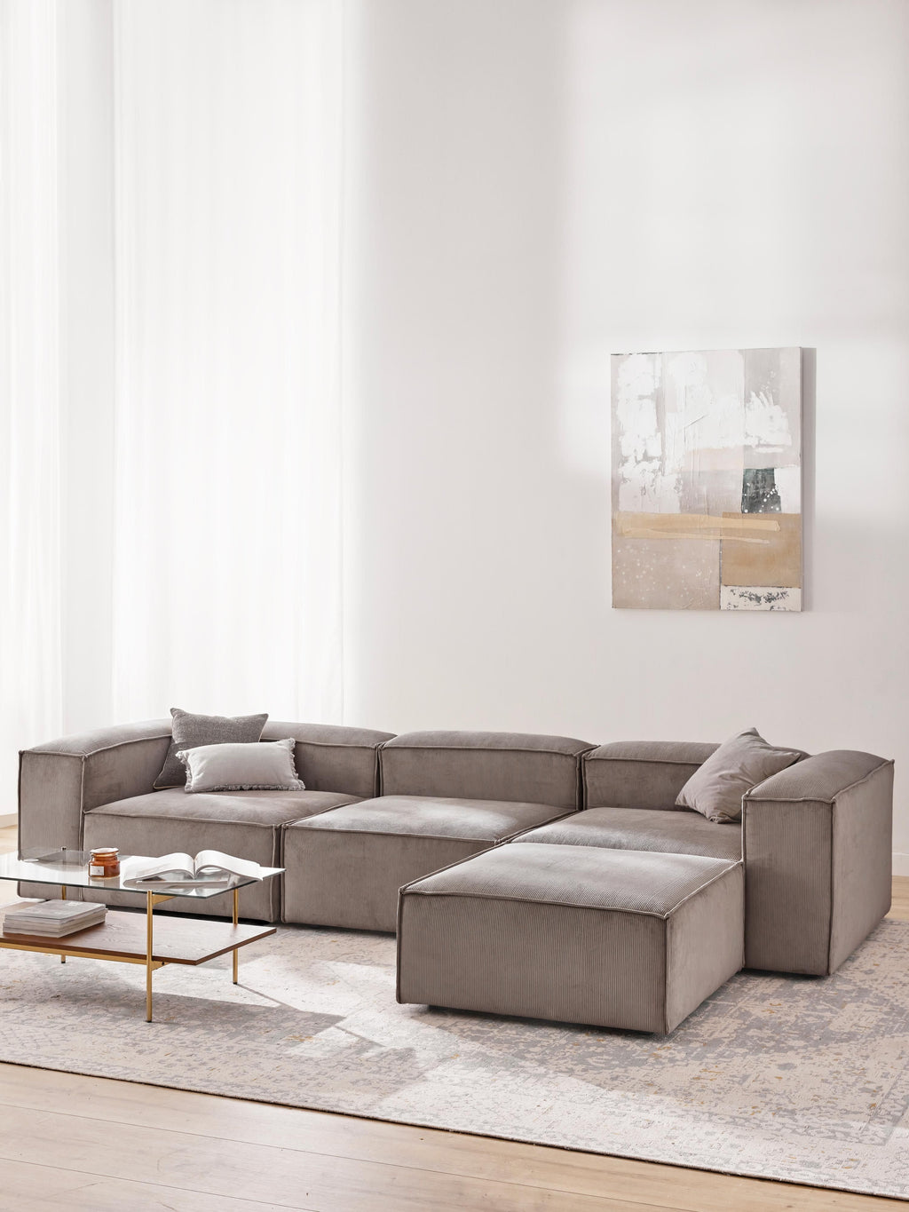 Lennon Corduroy Modular Sofa (4-seater) with Ottoman (left/right)