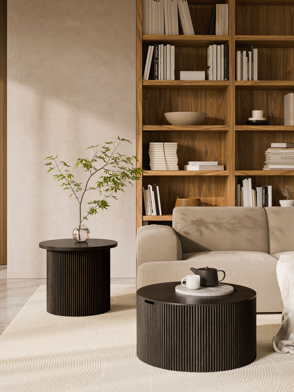 Nele Round Wooden Coffee Table with Storage Space