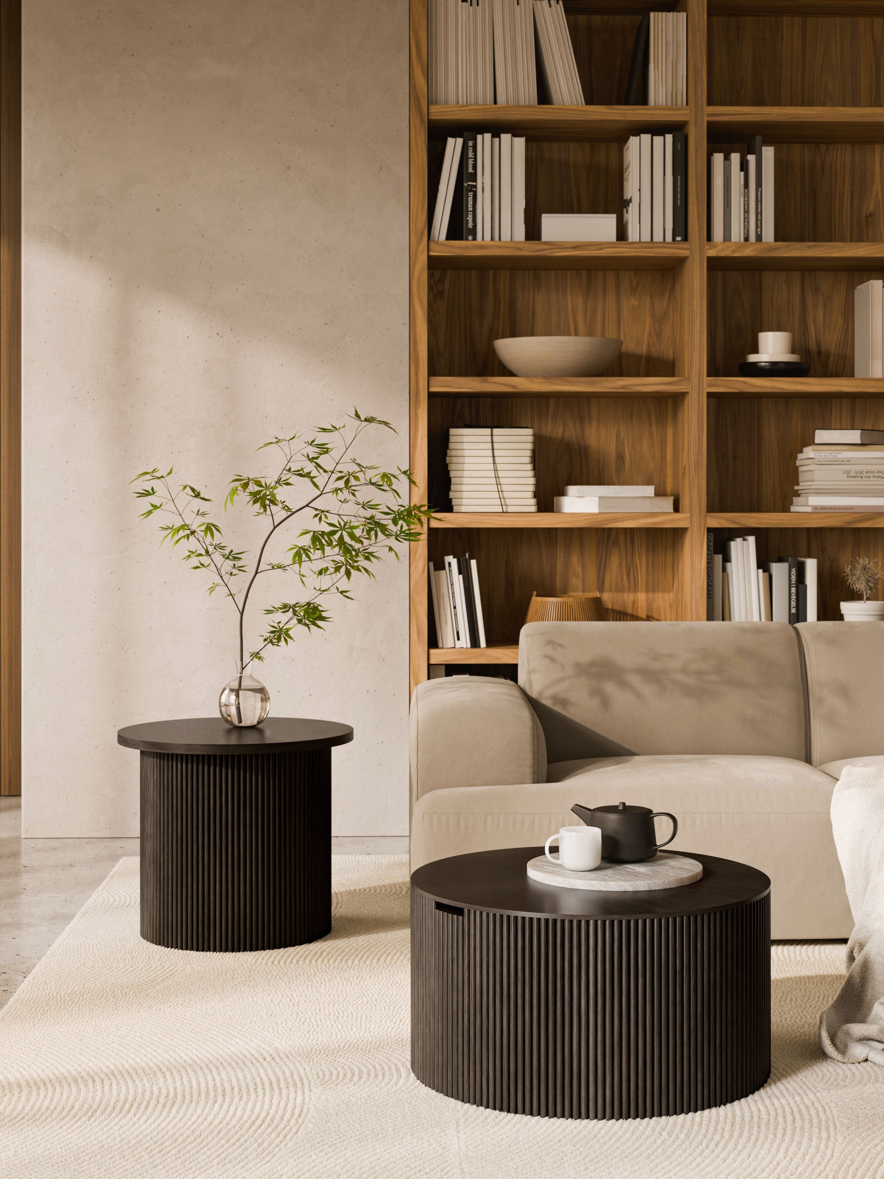 Nele Round Wooden Coffee Table with Storage Space