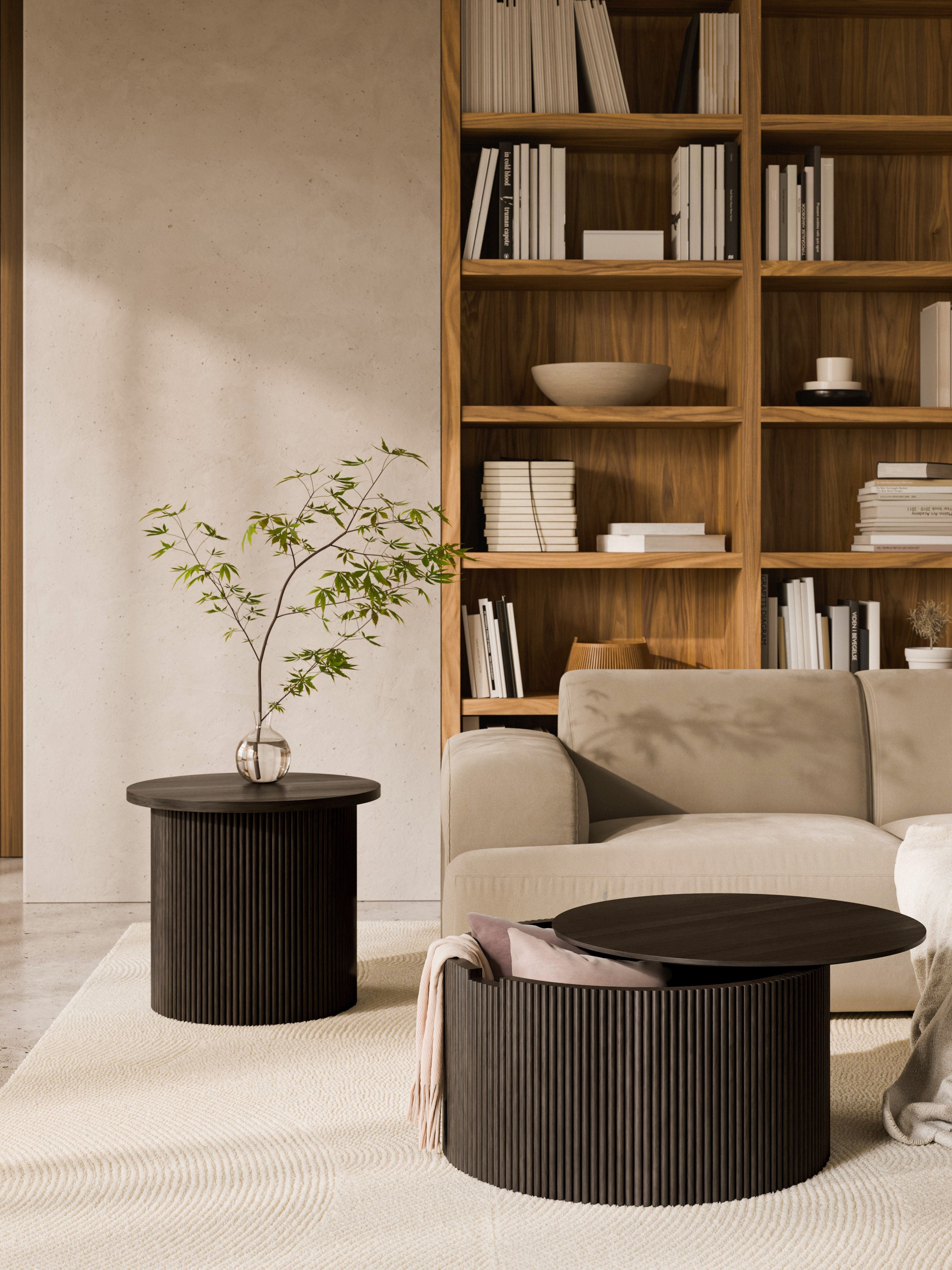 Nele Round Wooden Coffee Table with Storage Space