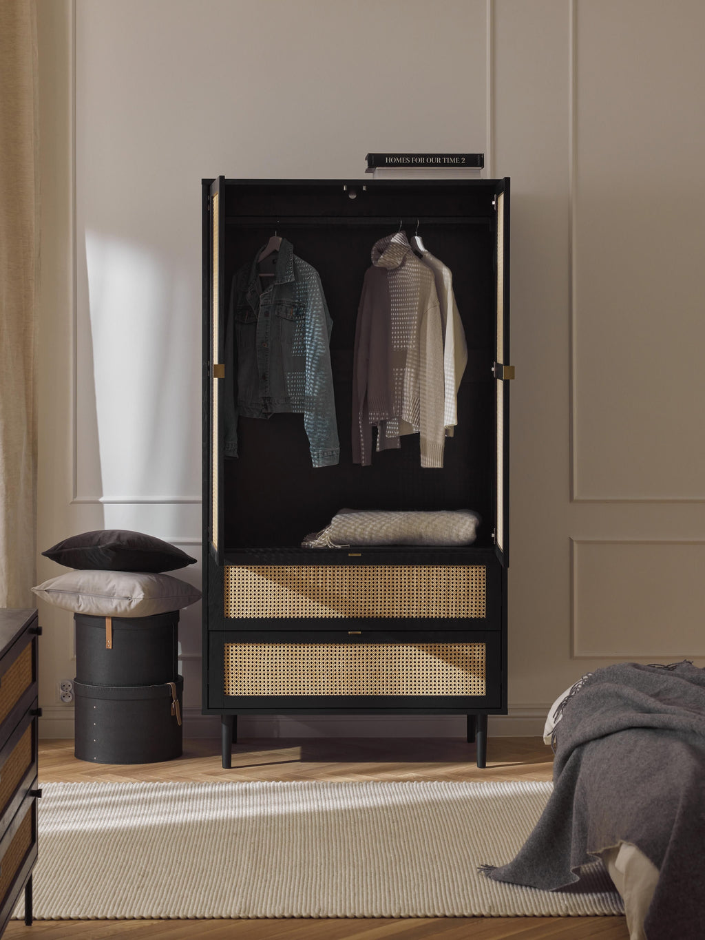 Aries Small Wardrobe with Viennese Wickerwork, 2-doors