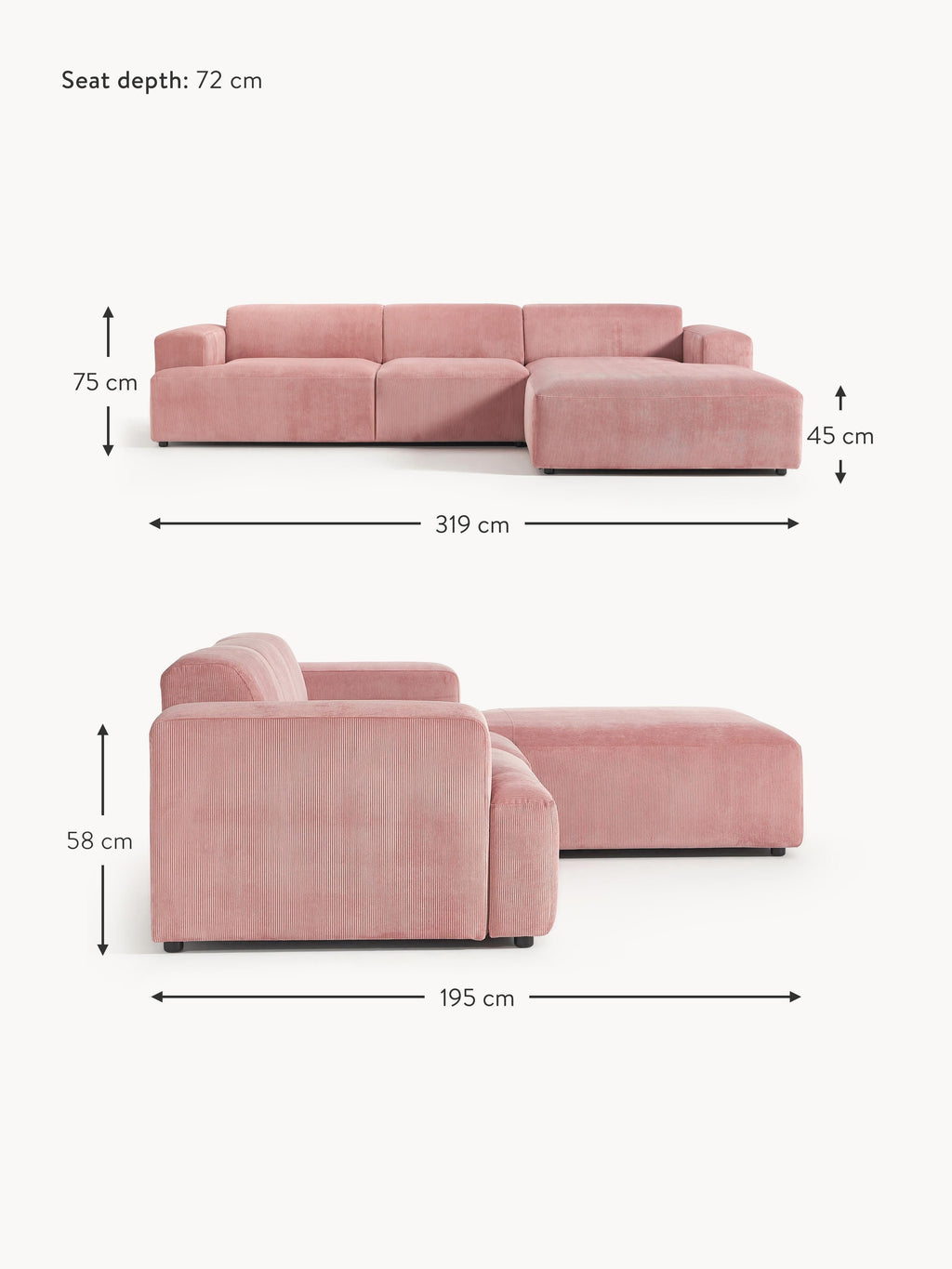 Melva Corduroy Corner Sofa (4-seater)