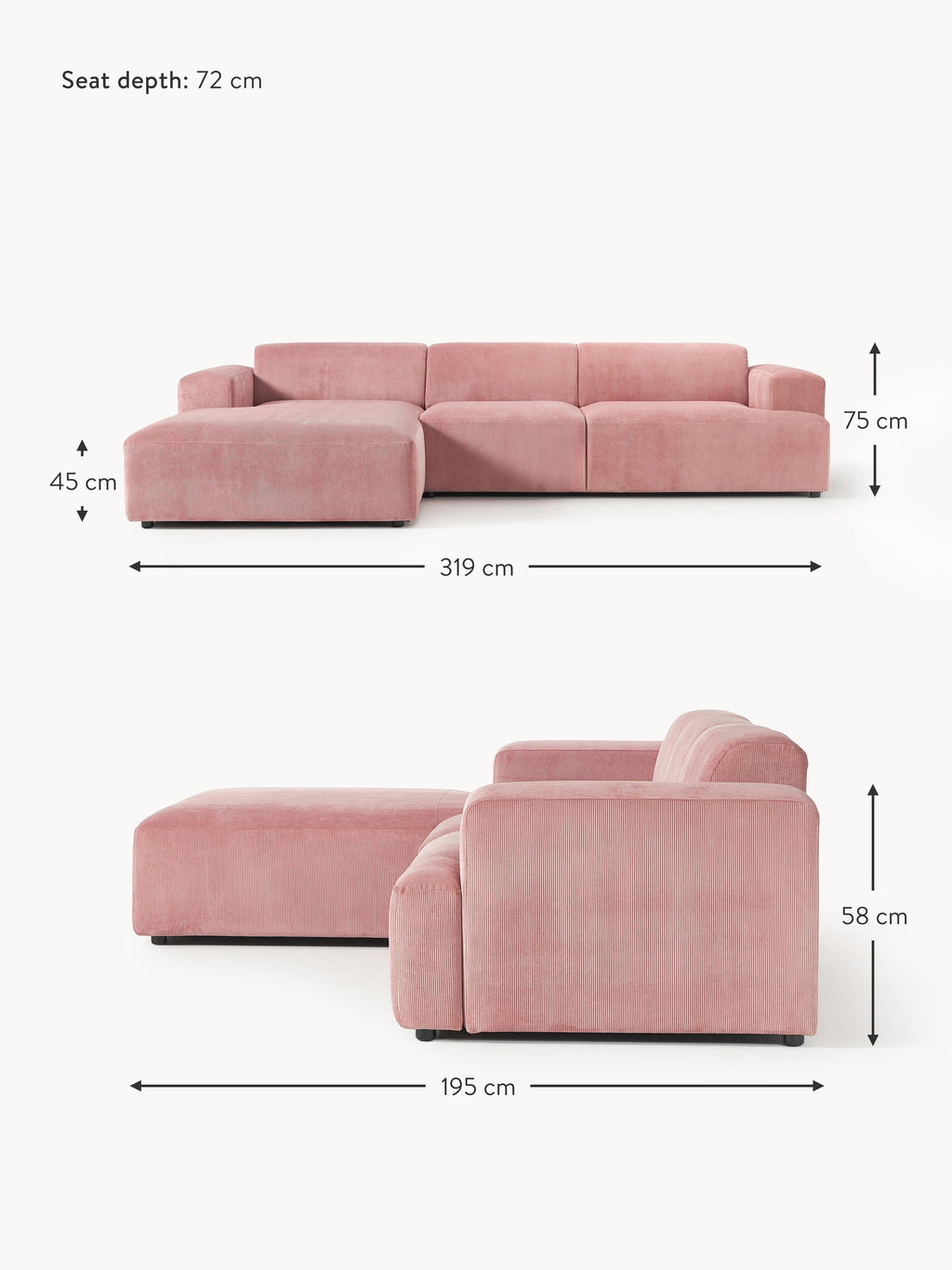 Melva Corduroy Corner Sofa (4-seater)
