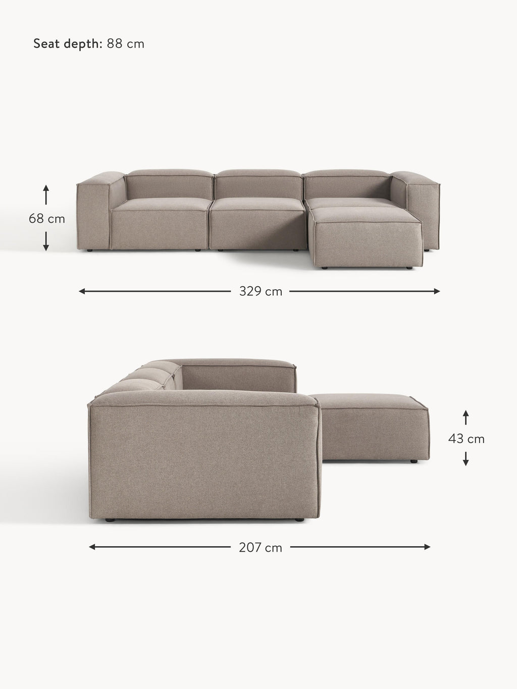 Lennon Modular Sofa (4-seater) with Ottoman (left/right)