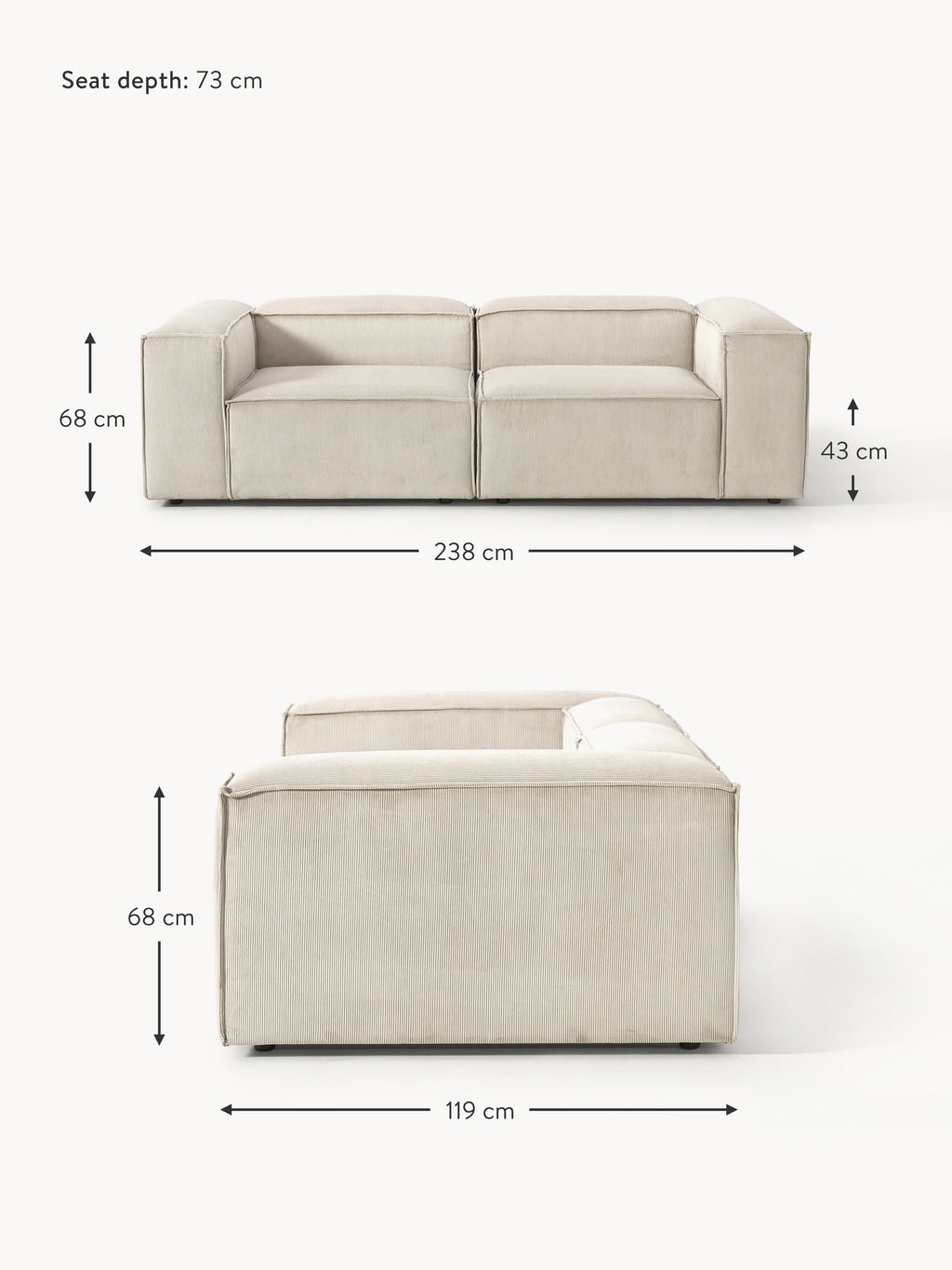 Lennon Corduroy Modular Sofa (3-seater)