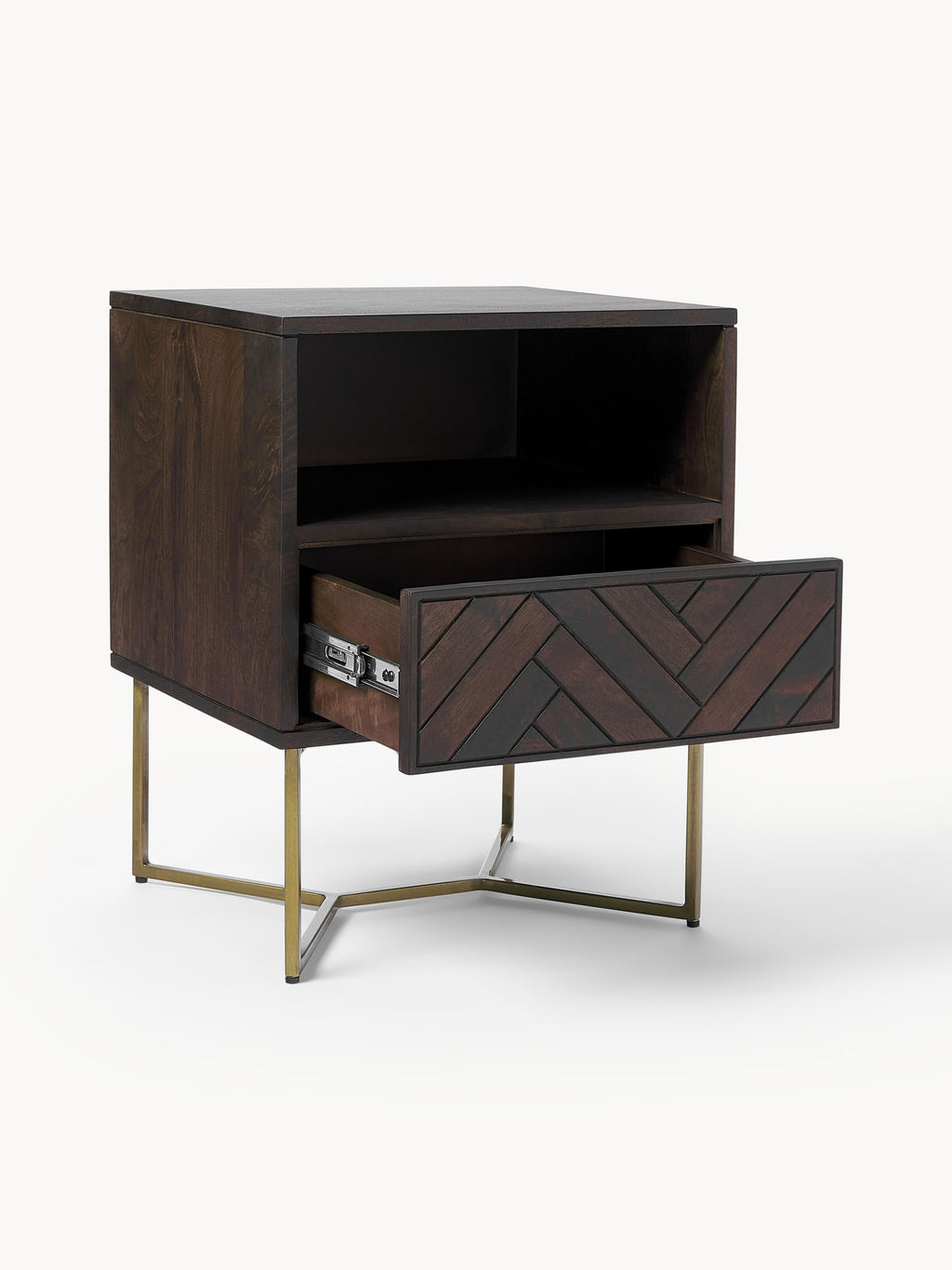 Luca Mango Wood Bedside Table with Herringbone Pattern