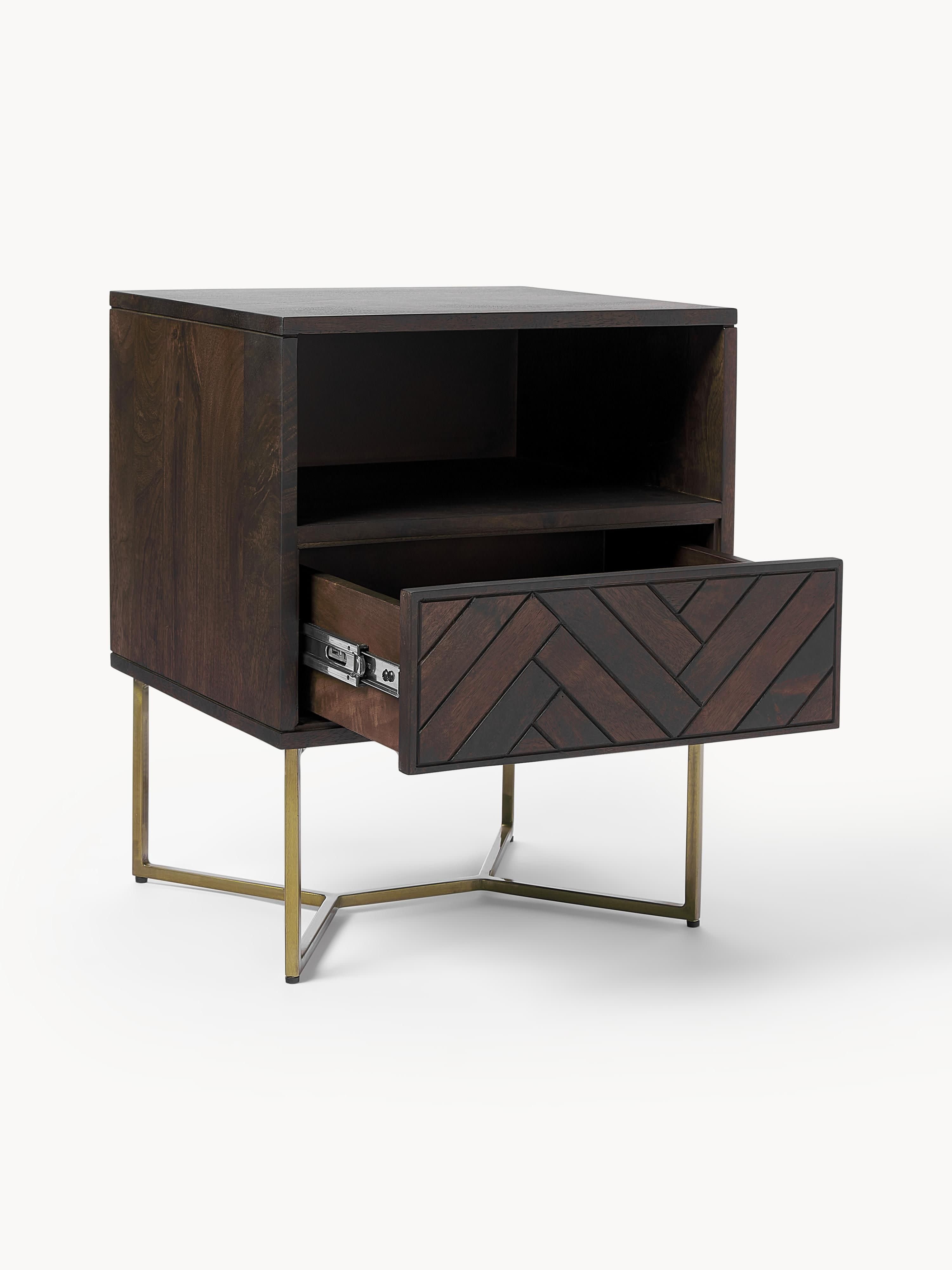 Luca Mango Wood Bedside Table with Herringbone Pattern