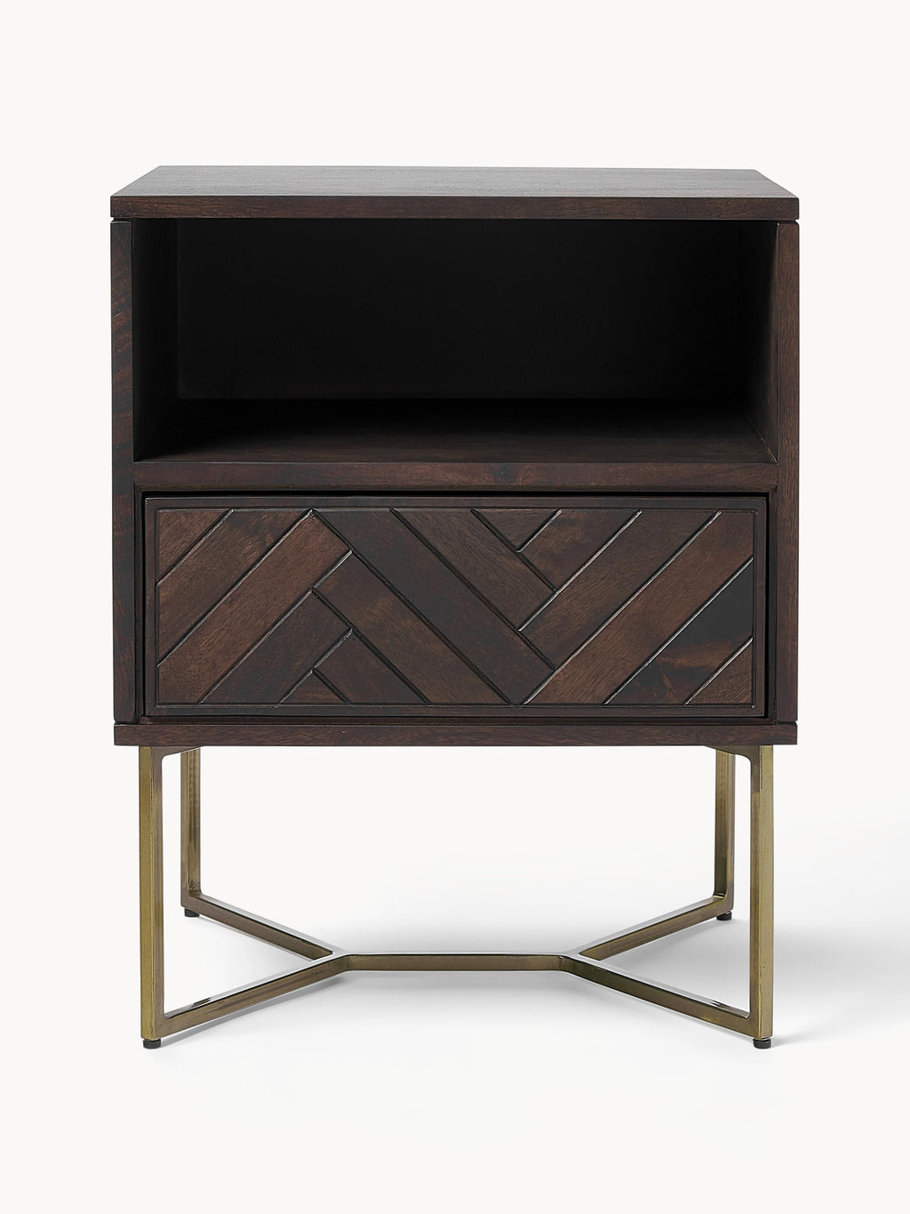 Luca Mango Wood Bedside Table with Herringbone Pattern