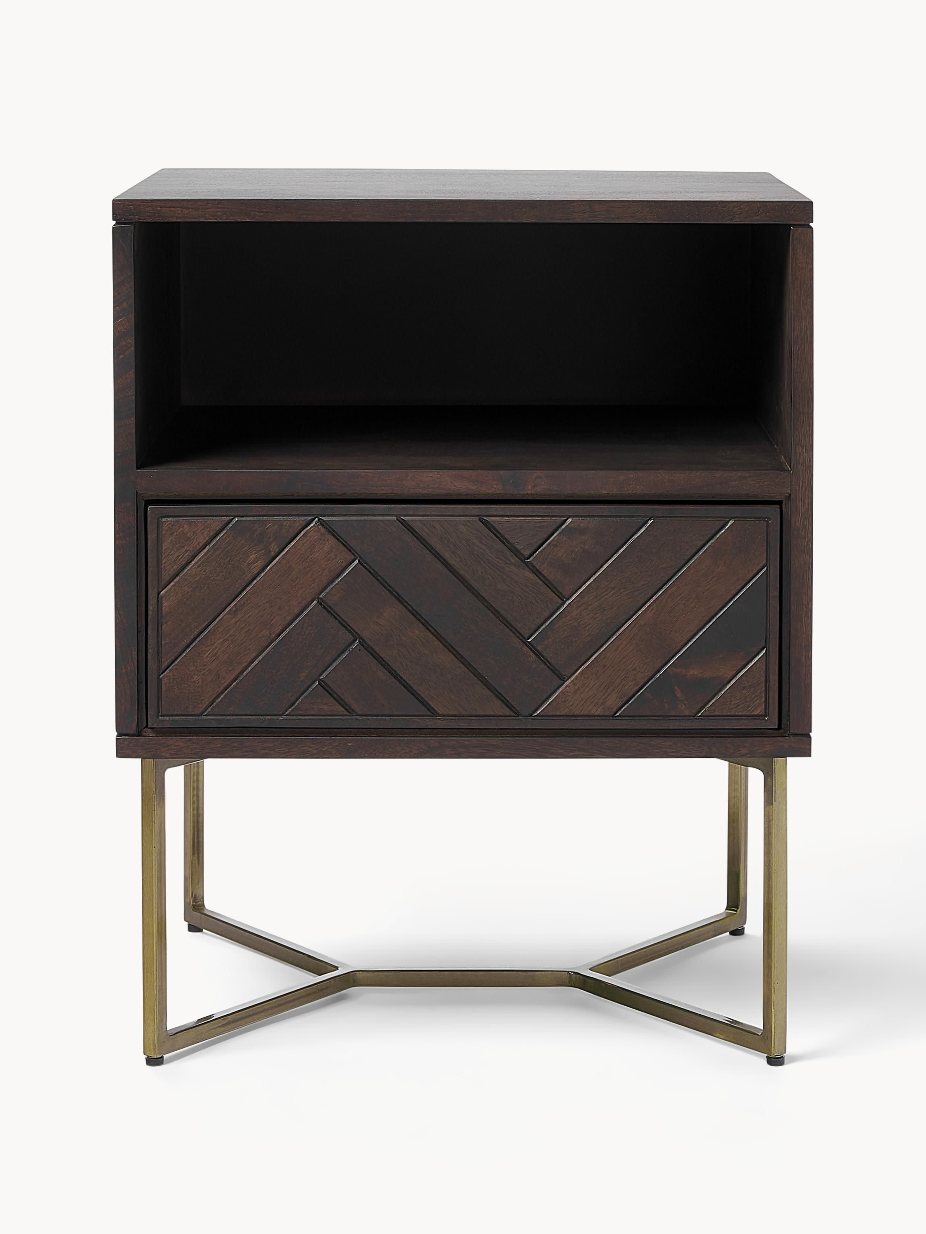 Luca Mango Wood Bedside Table with Herringbone Pattern