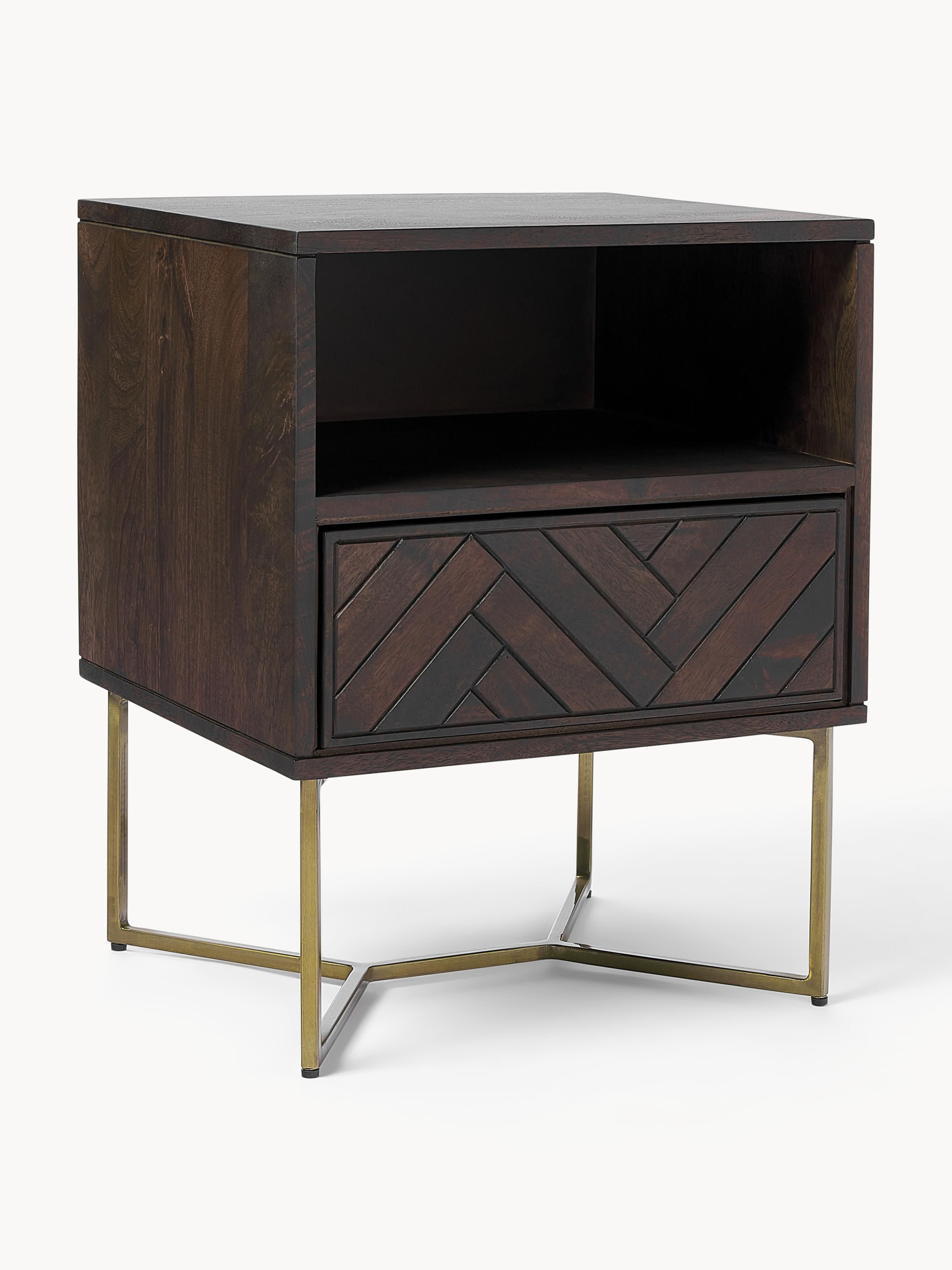 Gallery image 1 - Mango Wood Bedside Table Luca with Herringbone Pattern