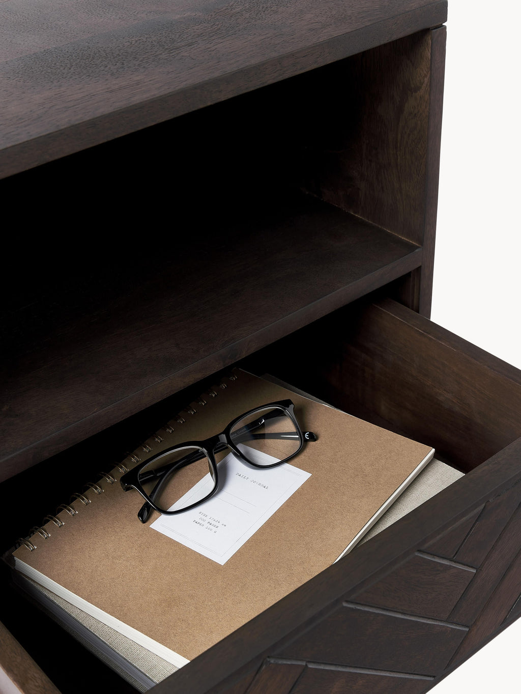 Luca Mango Wood Bedside Table with Herringbone Pattern