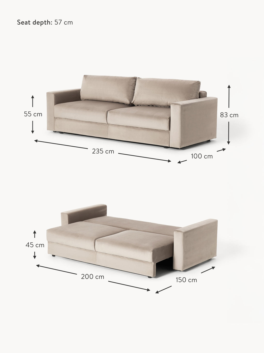 Tasha Velvet Sofa Bed (3-seater)
