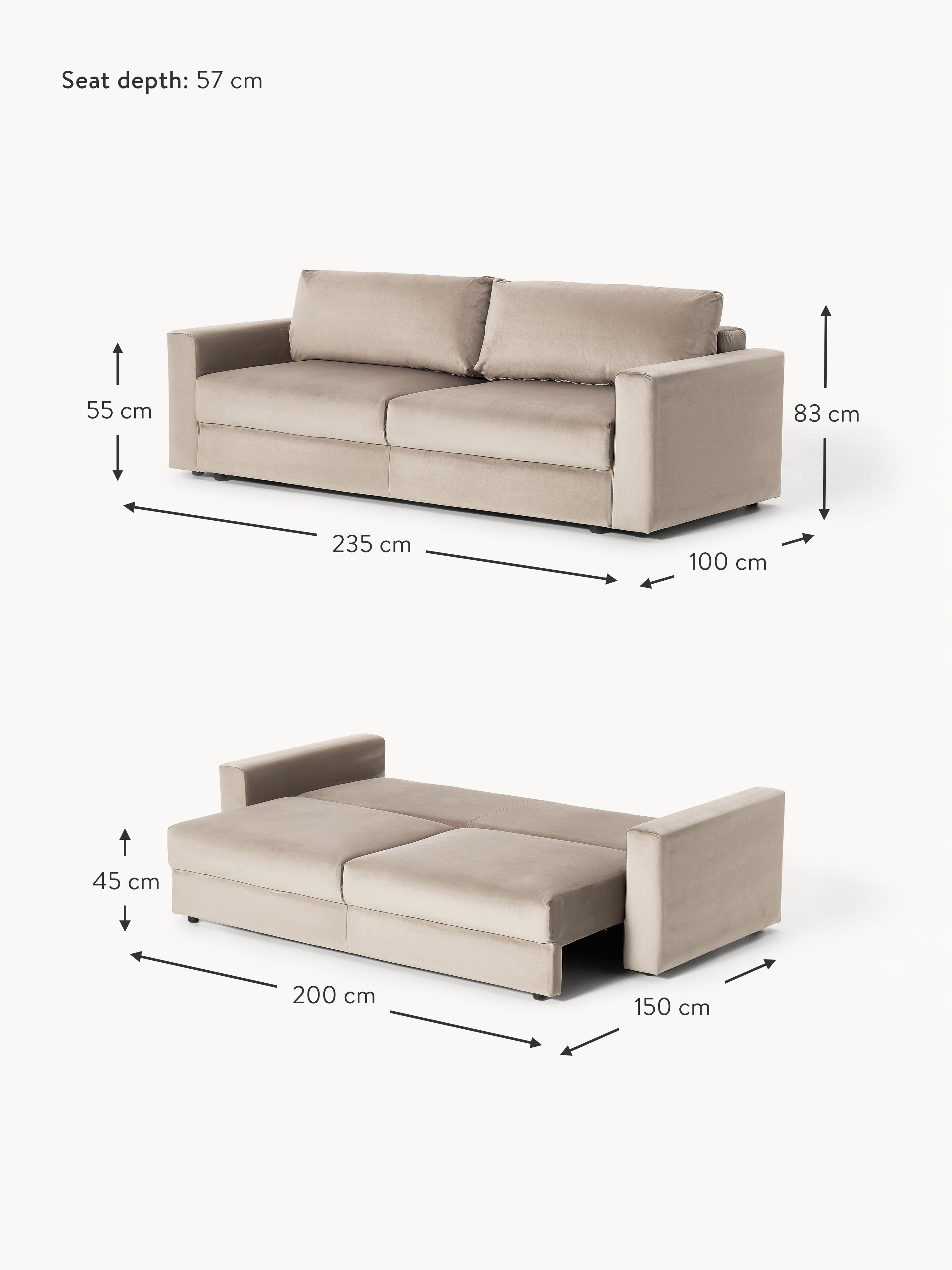 Tasha Velvet Sofa Bed (3-seater)