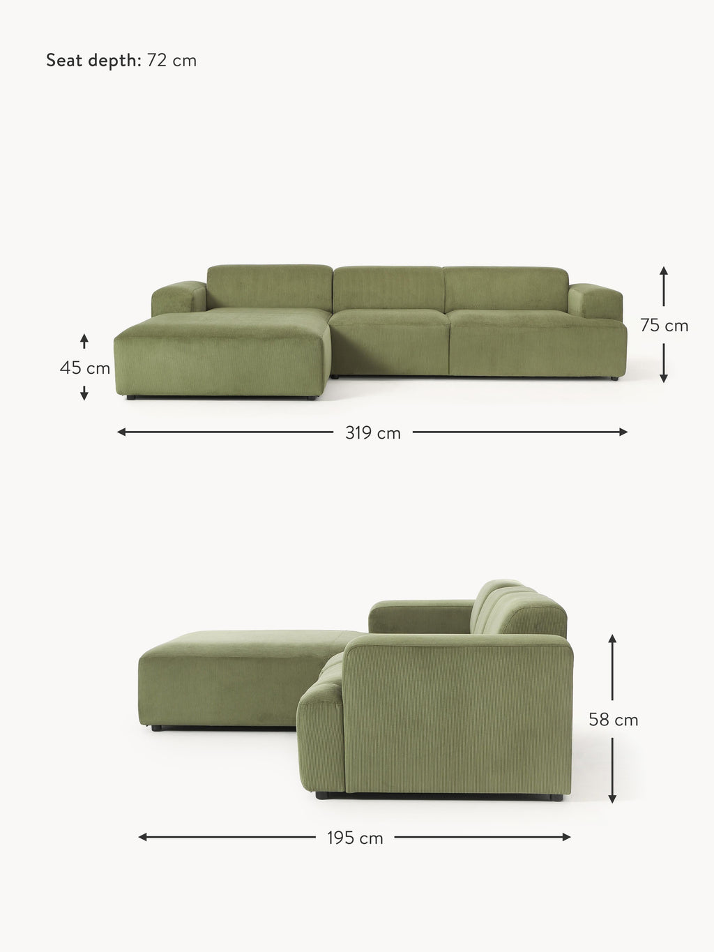 Melva Corduroy Corner Sofa (4-seater)
