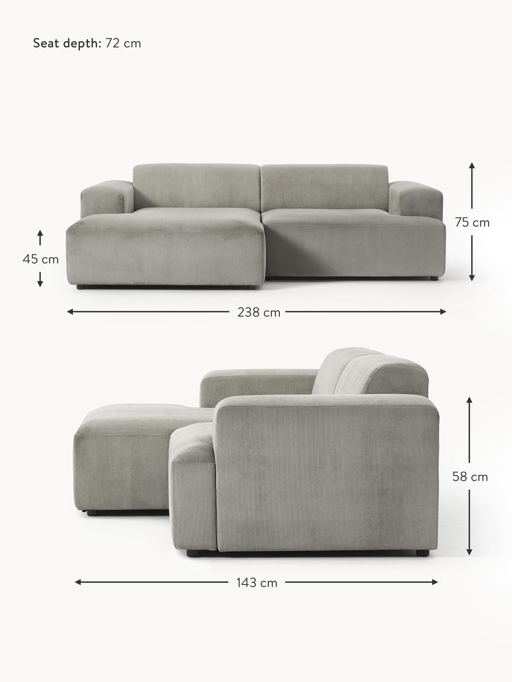 Melva Corduroy Corner Sofa (3-seater)