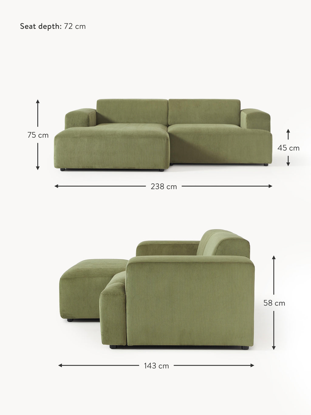 Melva Corduroy Corner Sofa (3-seater)