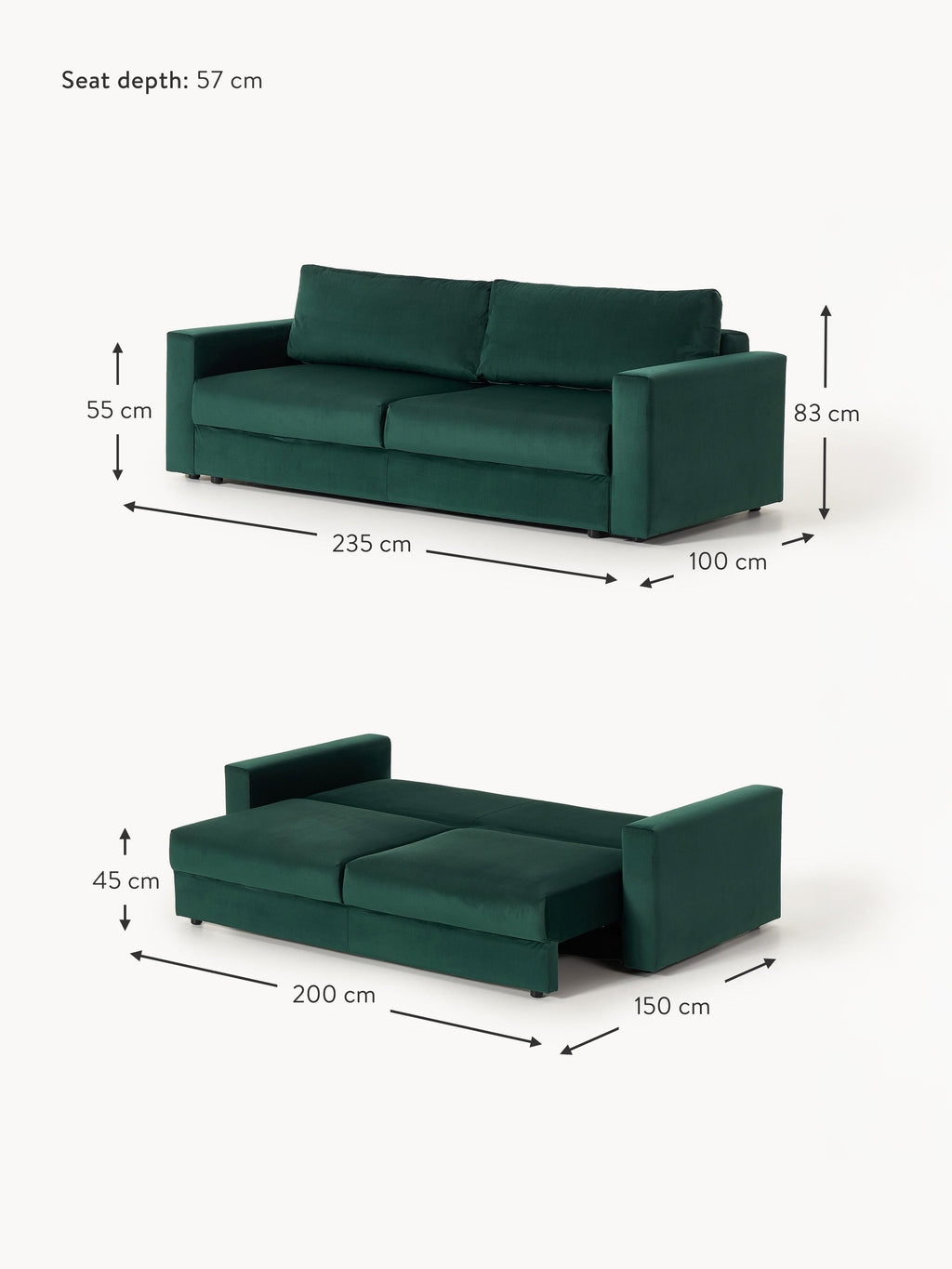 Tasha Velvet Sofa Bed (3-seater)