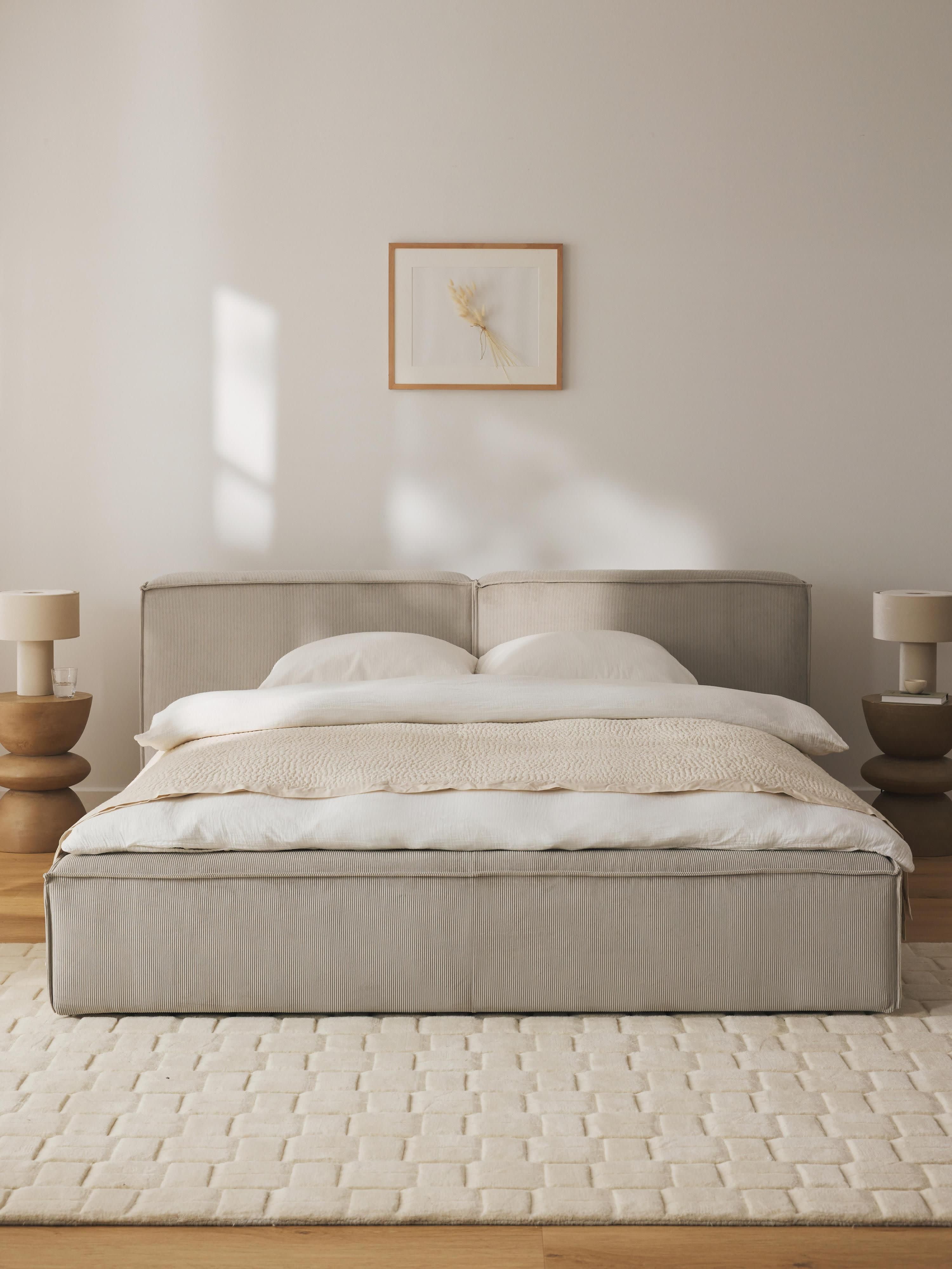 Lennon Upholstered Corduroy Bed with Storage Space