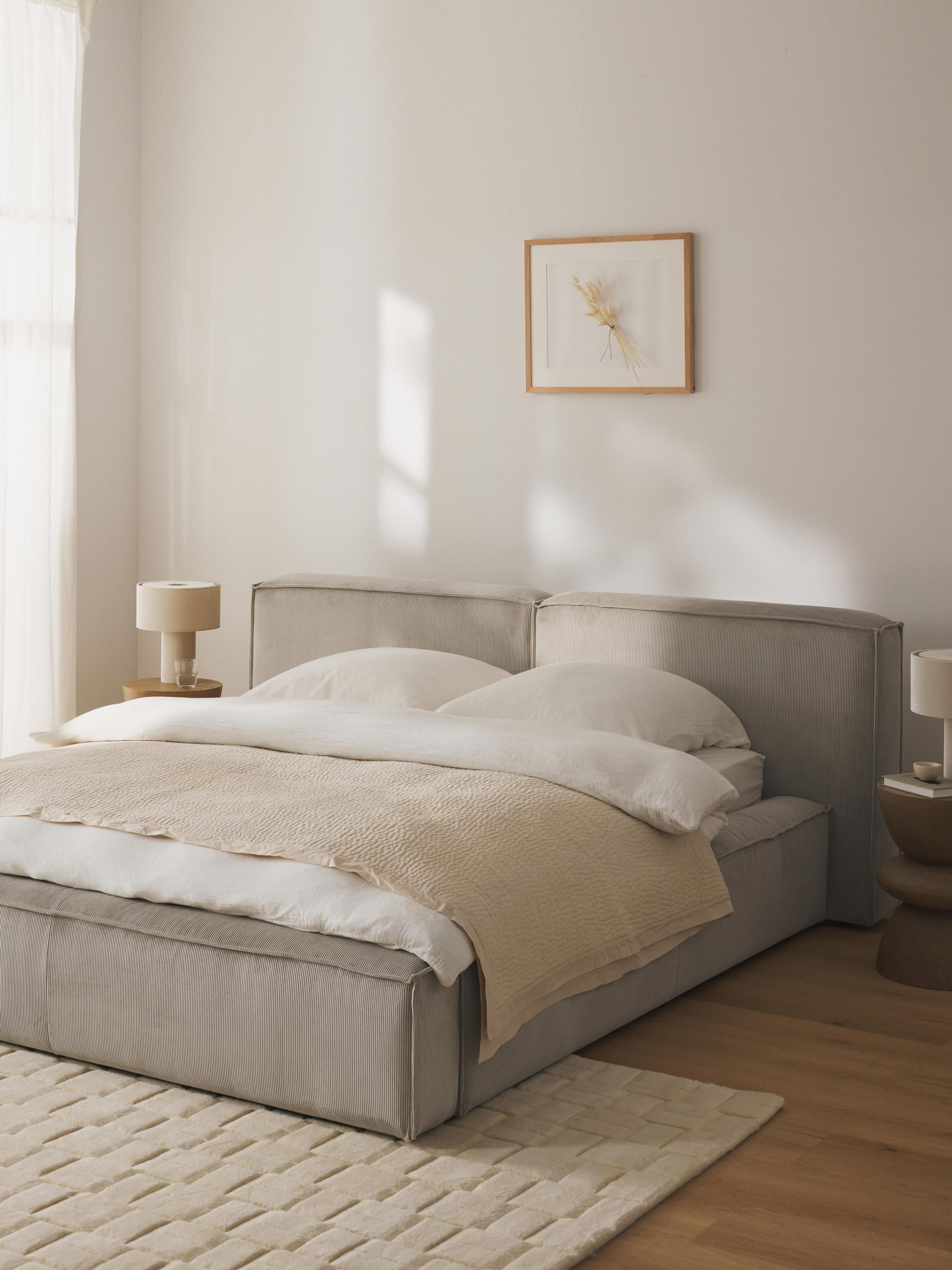 Lennon Upholstered Corduroy Bed with Storage Space