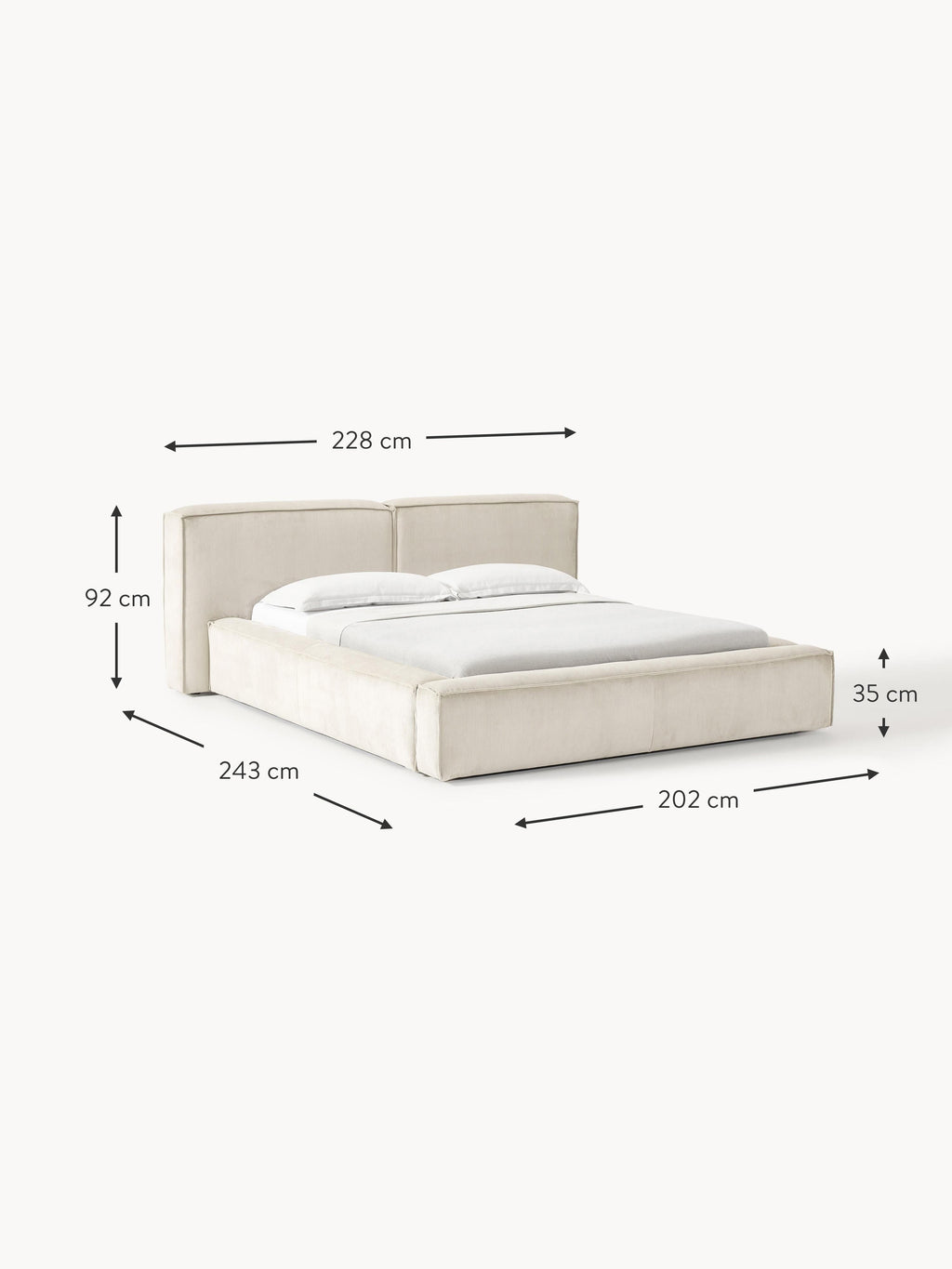 Lennon Upholstered Corduroy Bed with Storage Space