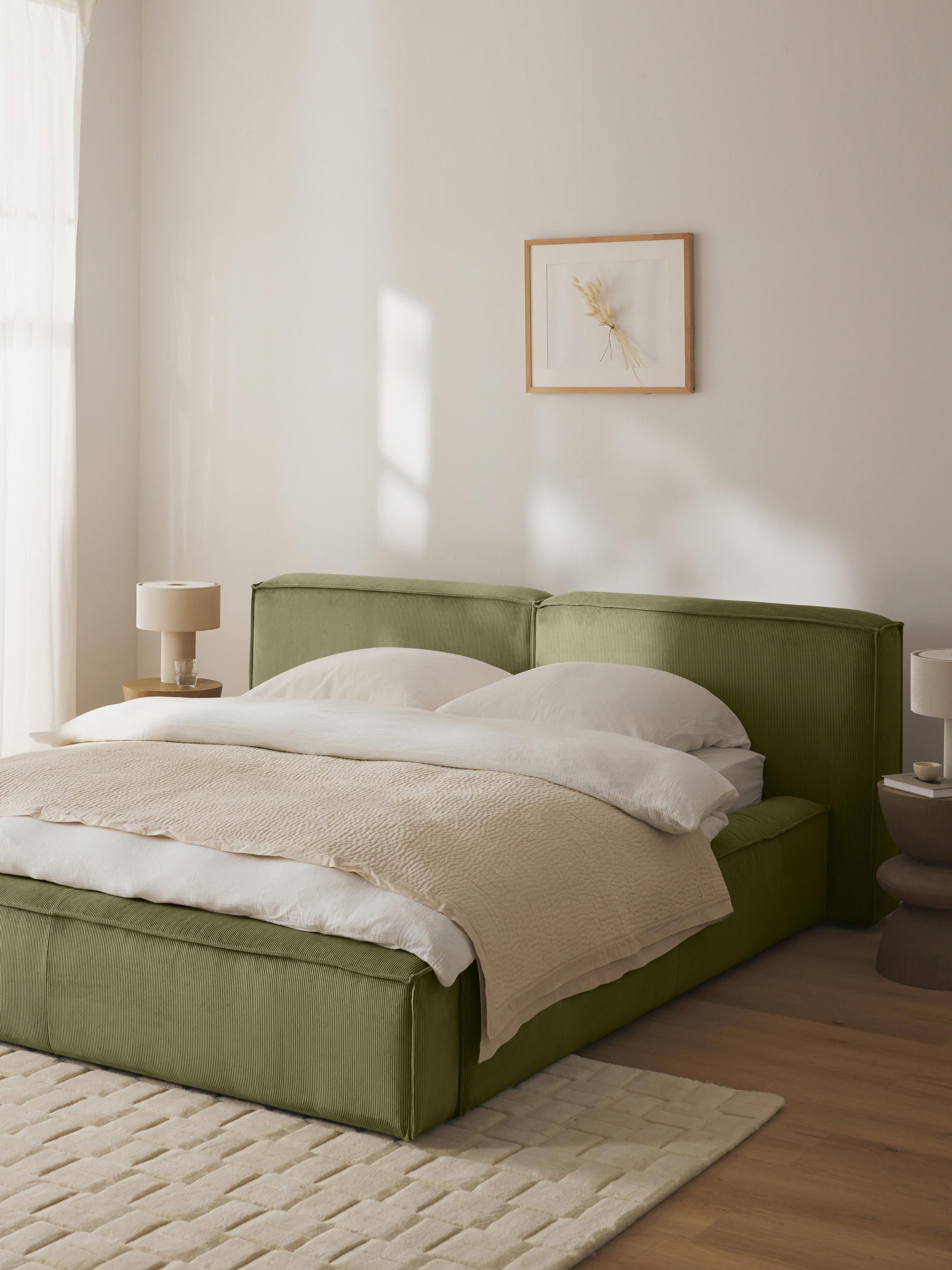 Lennon Upholstered Corduroy Bed with Storage Space