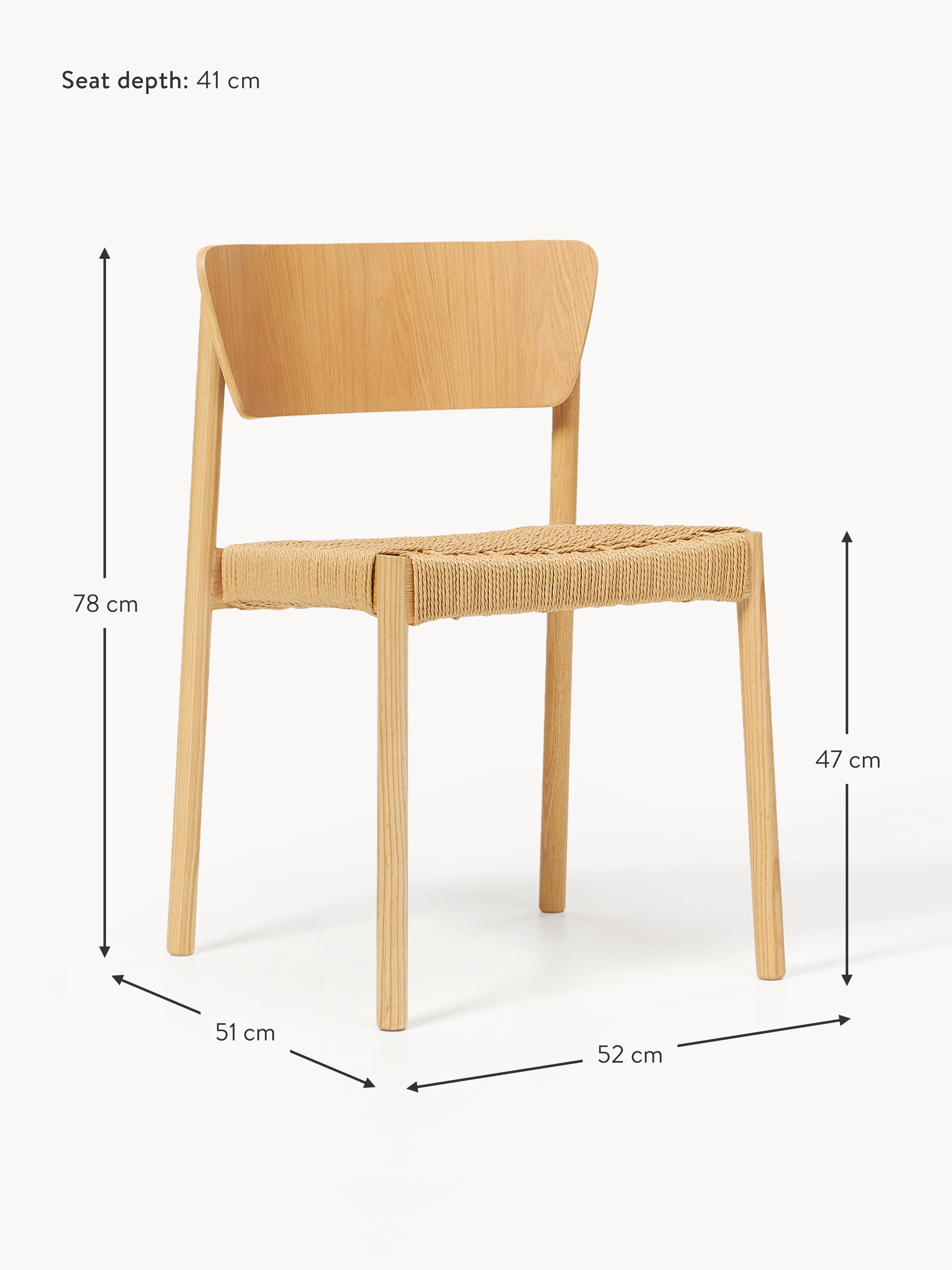 Danny Wooden Dining Chairs with Rattan Seat, Set of 2