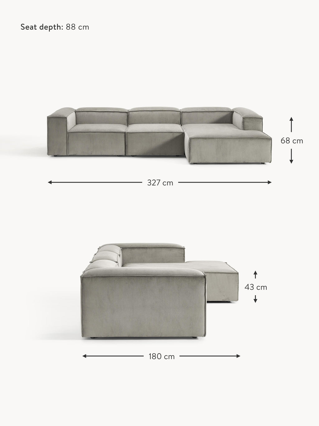 Lennon Corduroy Modular Corner Sofa (4-seater)