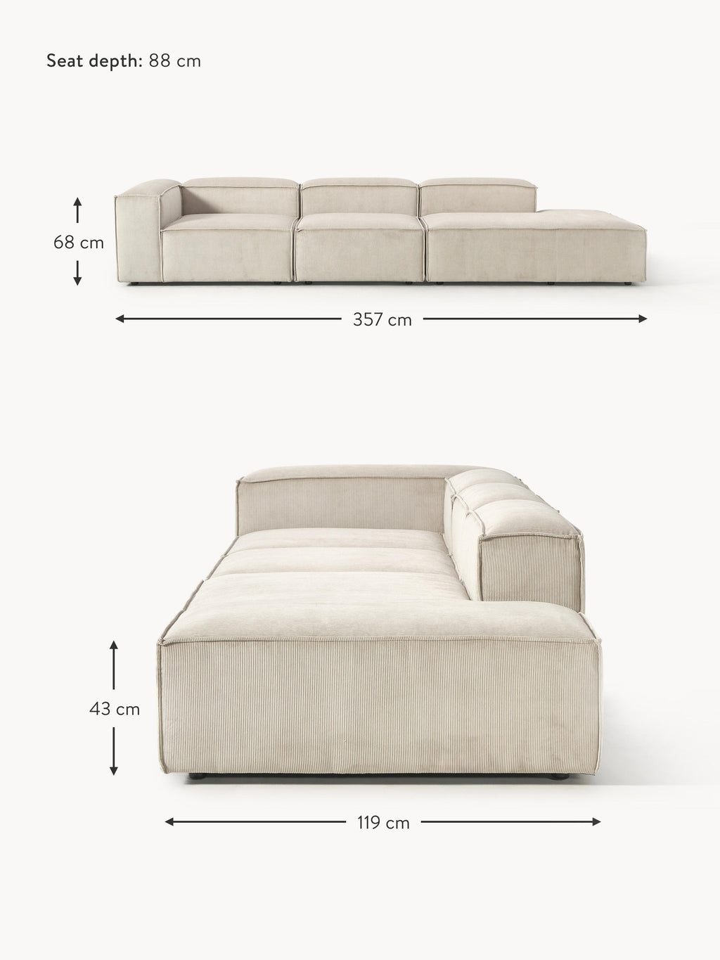 Lennon XL Corduroy Modular Ottoman