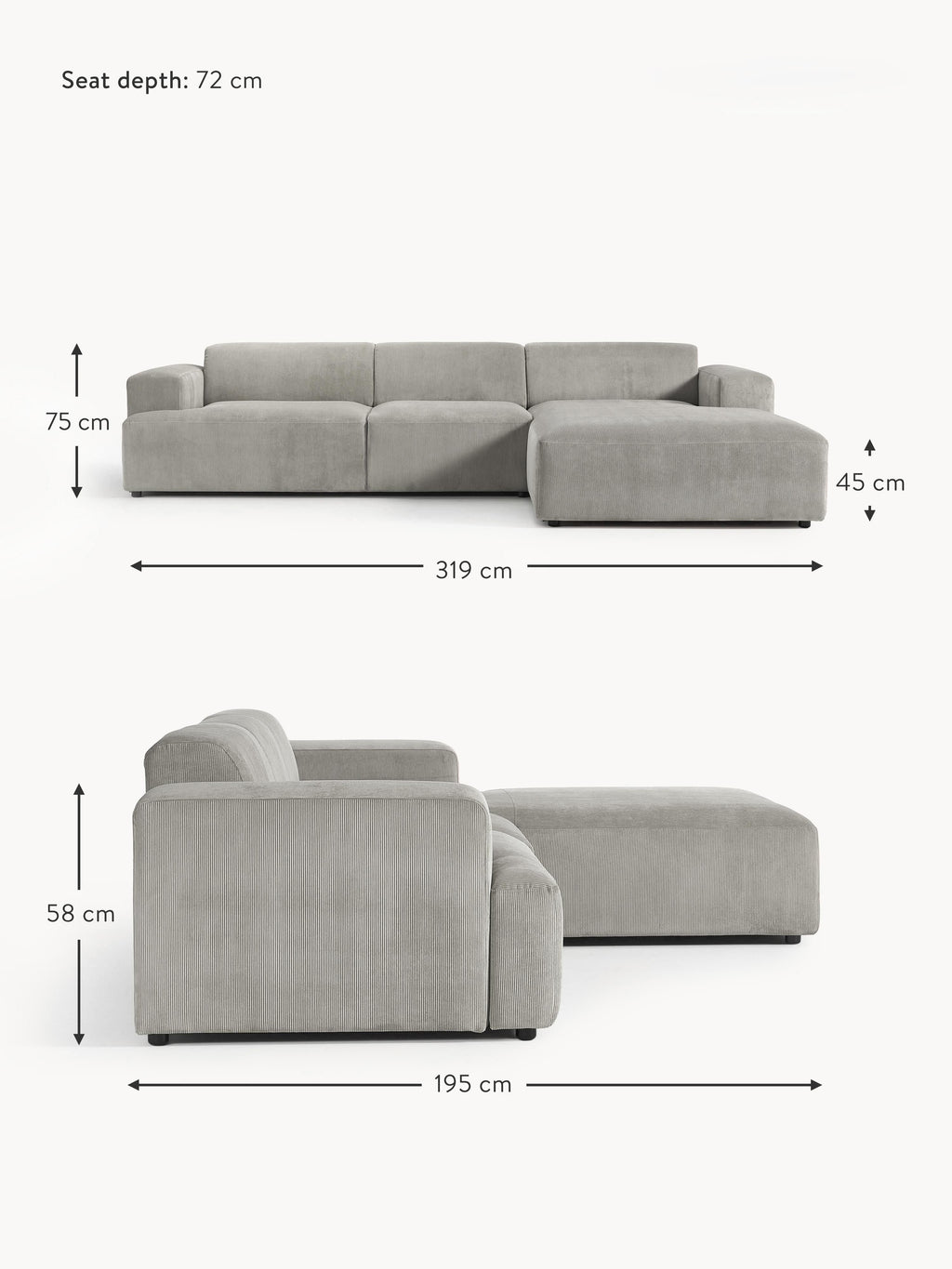 Melva Corduroy Corner Sofa (4-seater)