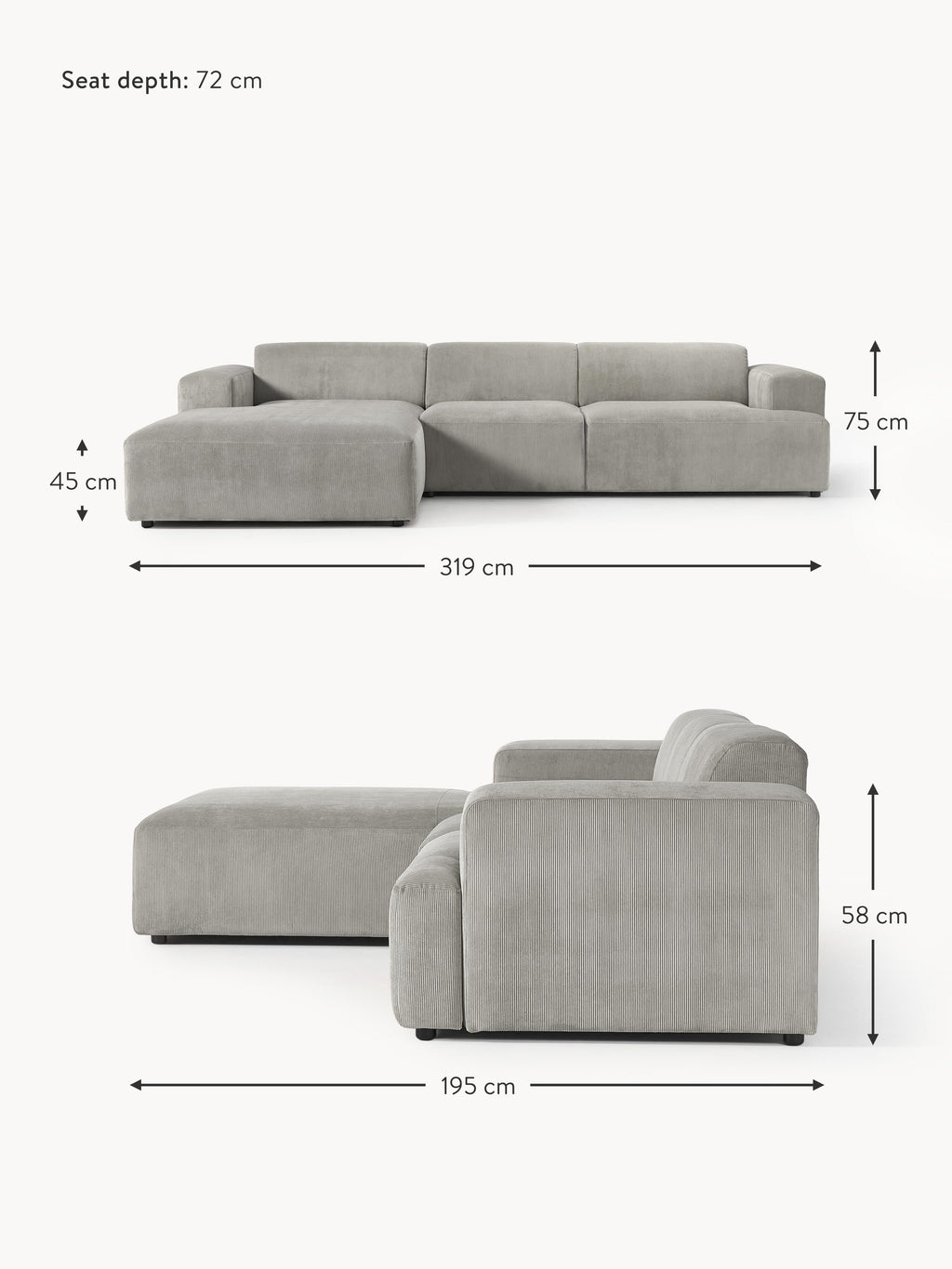 Melva Corduroy Corner Sofa (4-seater)