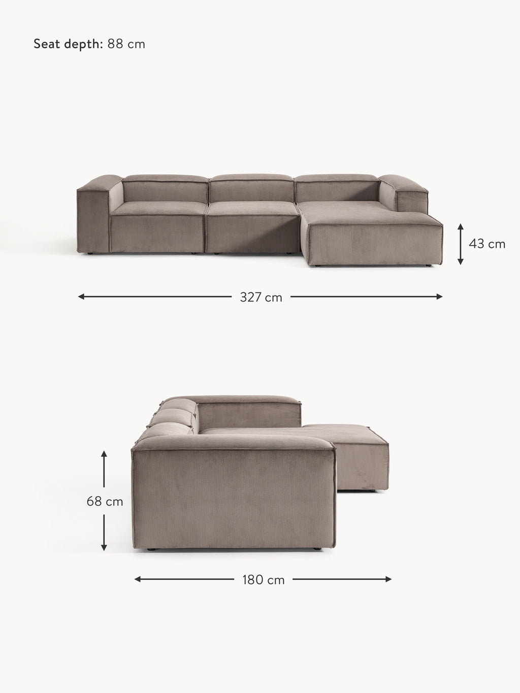 Lennon Corduroy Modular Corner Sofa (4-seater)