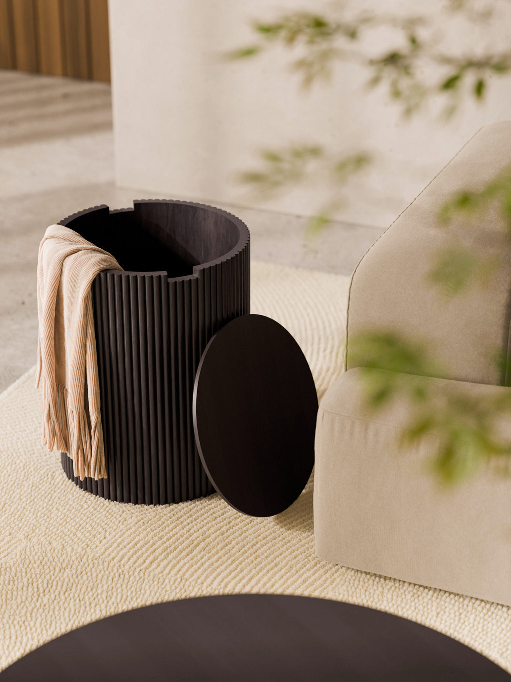 Nele Round Wooden Side Table with Storage Space