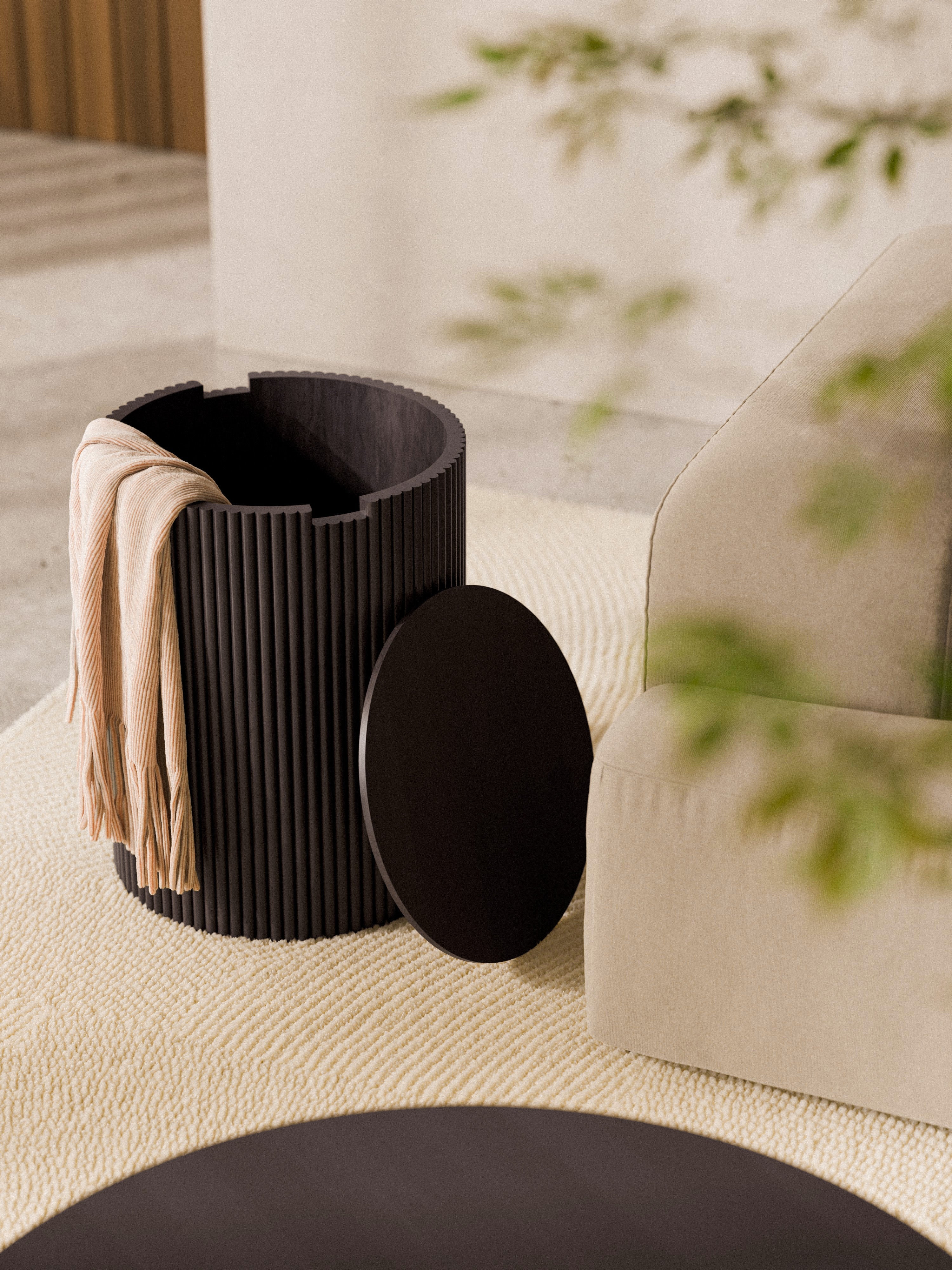 Nele Round Wooden Side Table with Storage Space