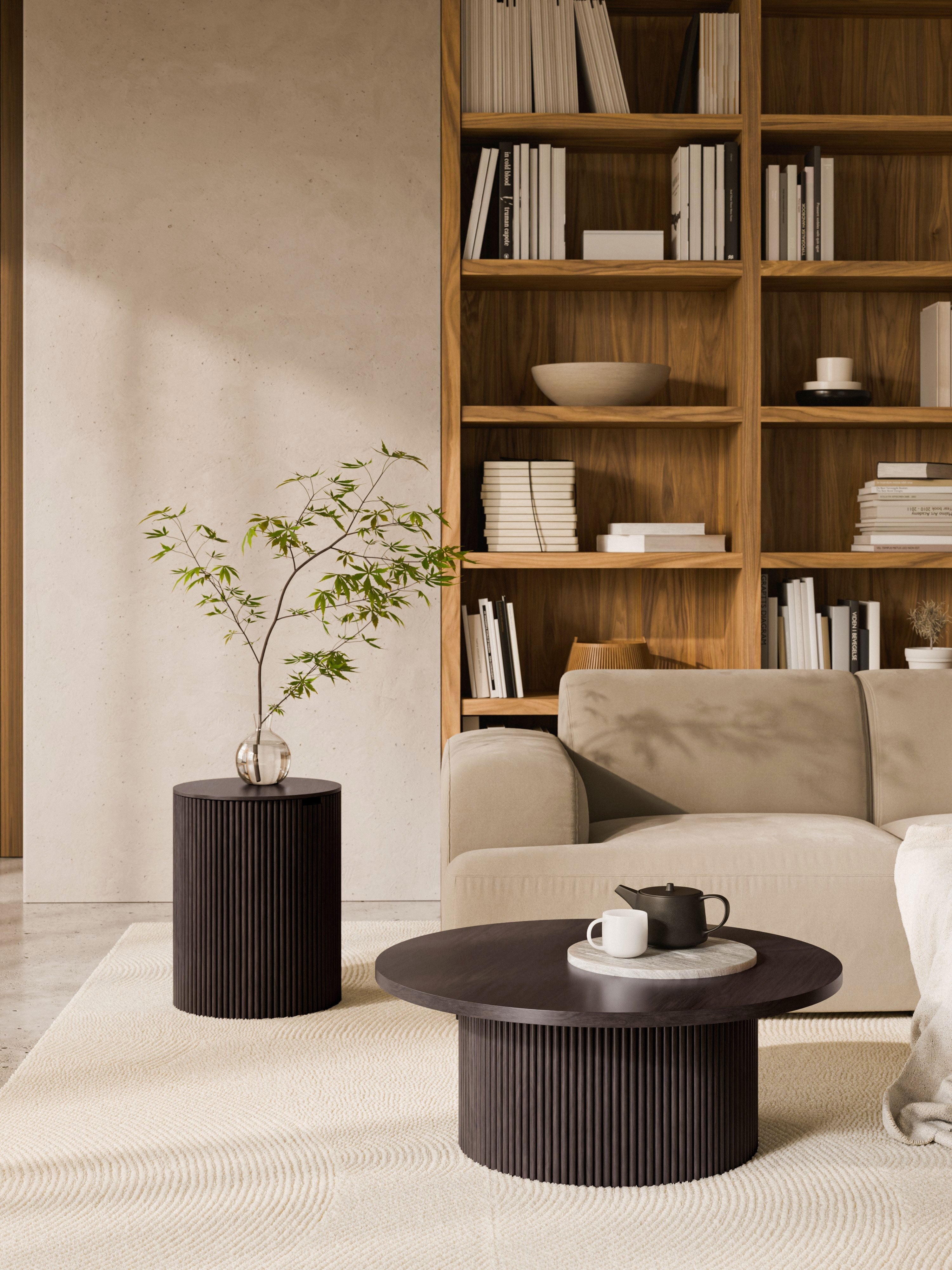 Nele Round Wooden Side Table with Storage Space