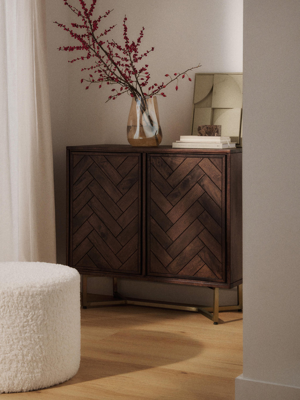 Luca Mango Wood Sideboard with Herringbone Pattern