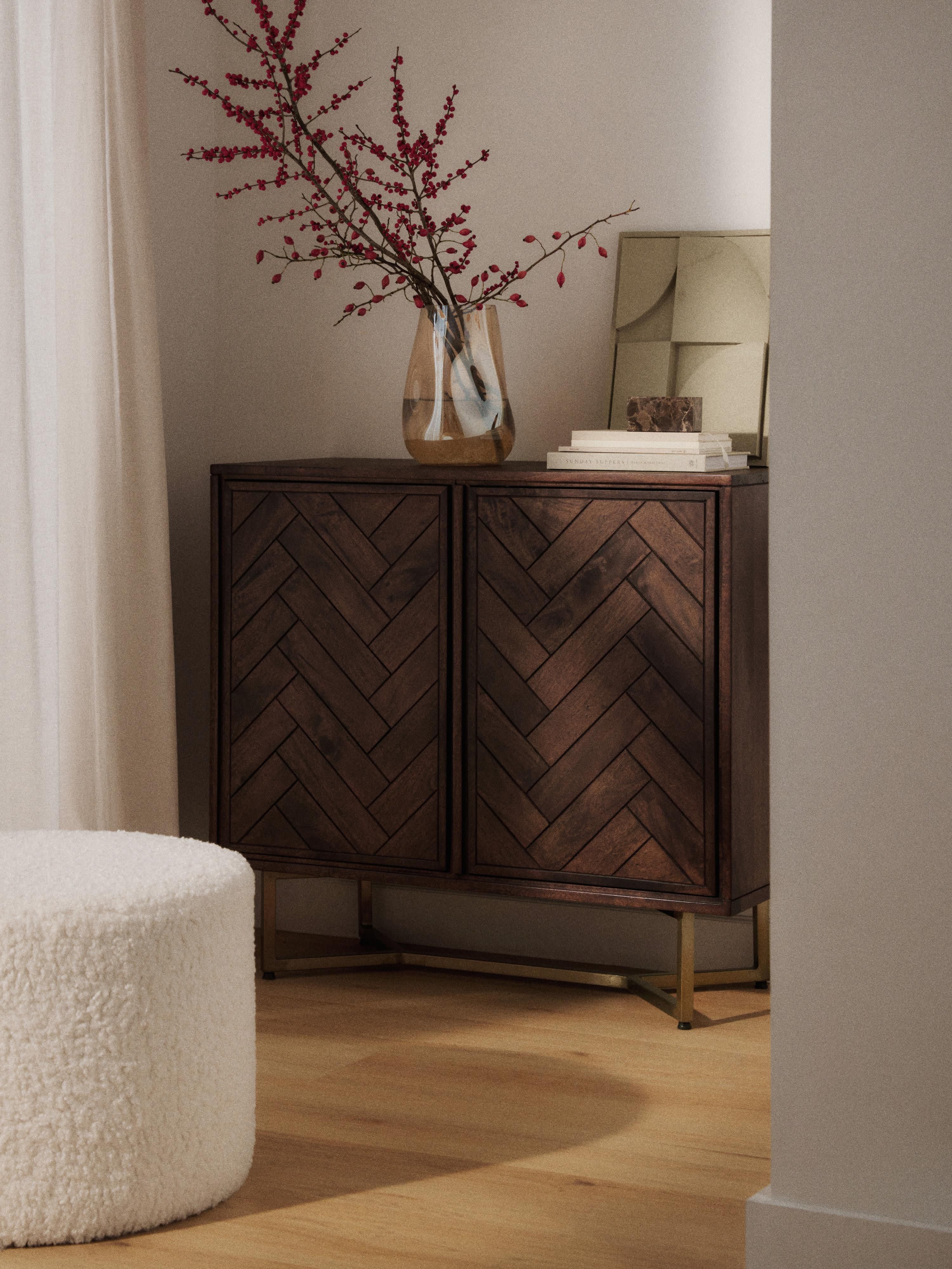 Luca Mango Wood Sideboard with Herringbone Pattern