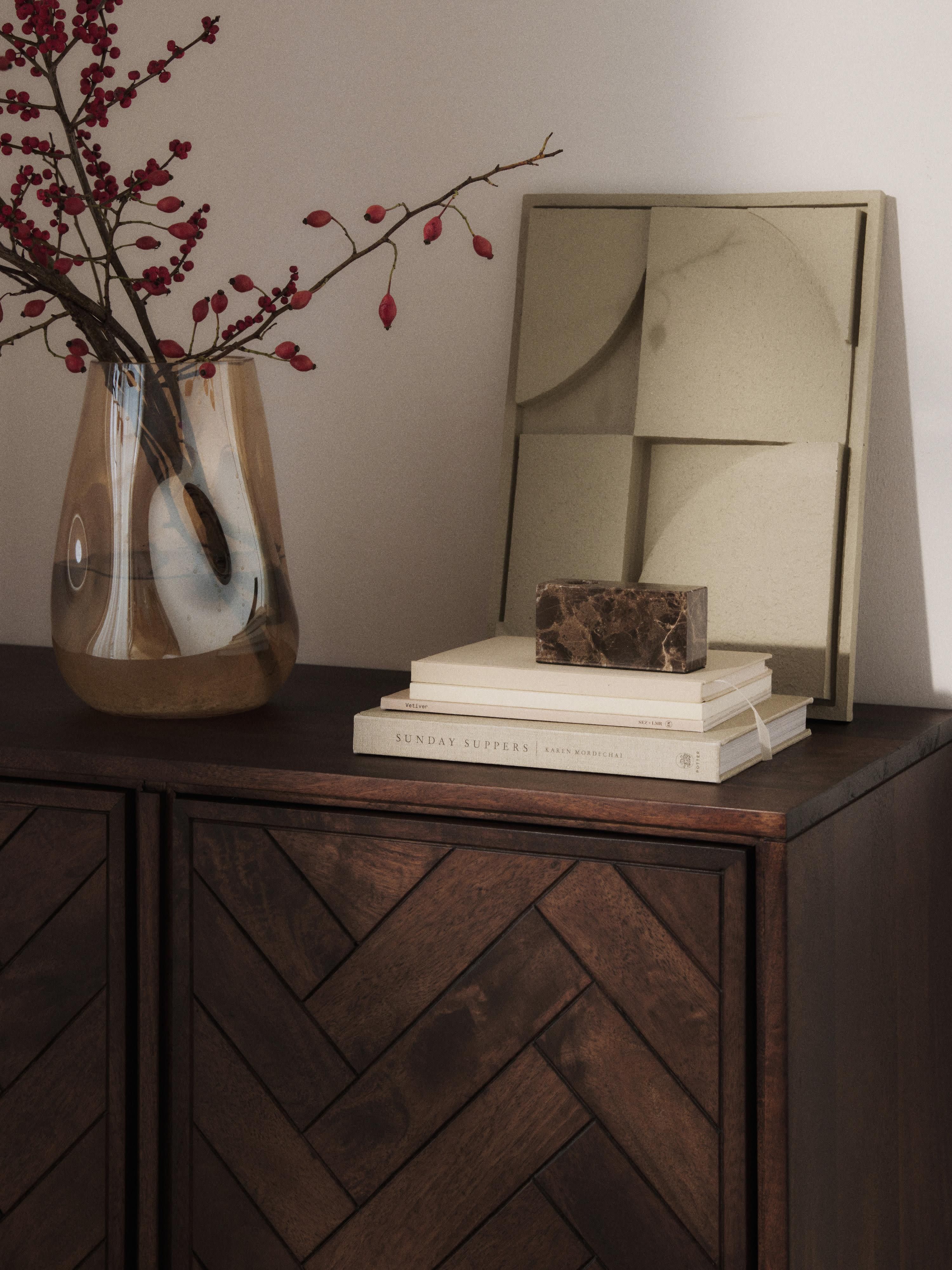 Luca Mango Wood Sideboard with Herringbone Pattern
