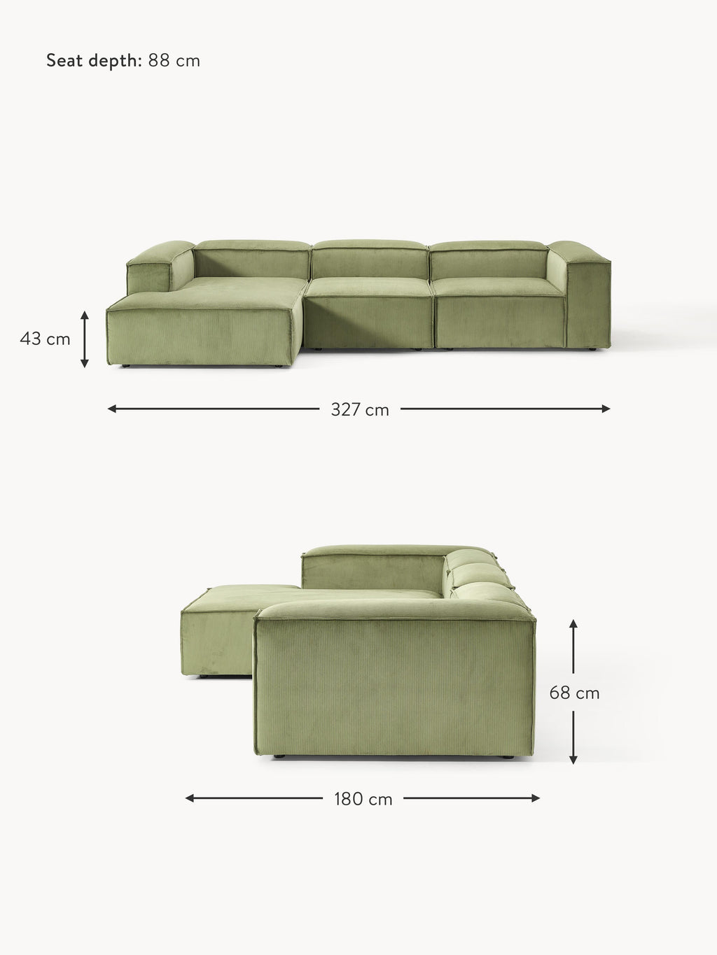 Lennon Corduroy Modular Corner Sofa (4-seater)
