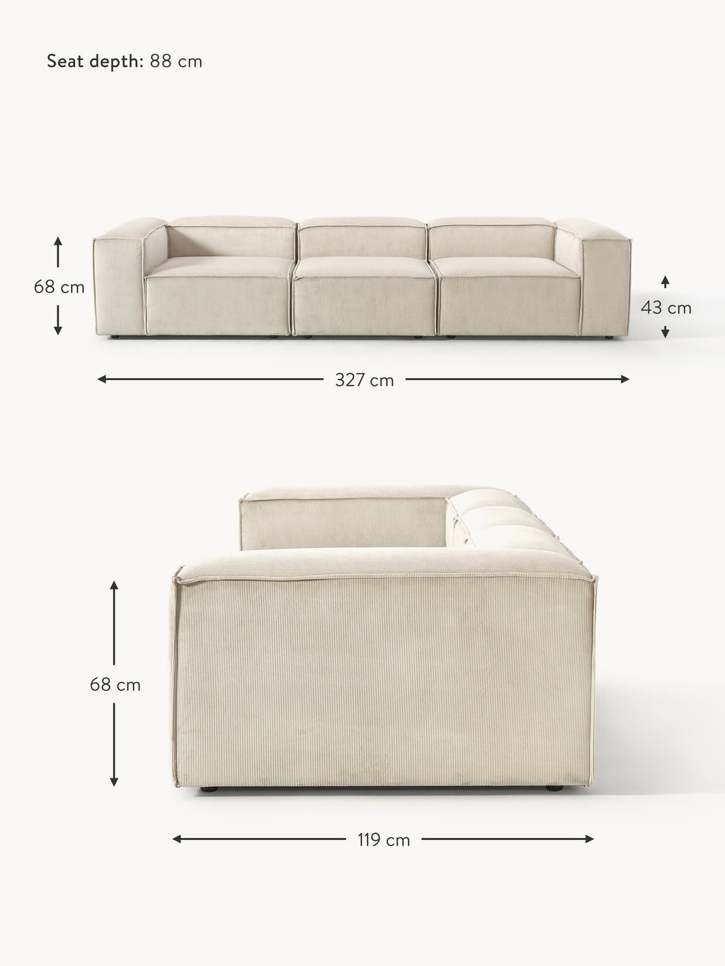 Lennon Corduroy Modular Sofa (4-seater)