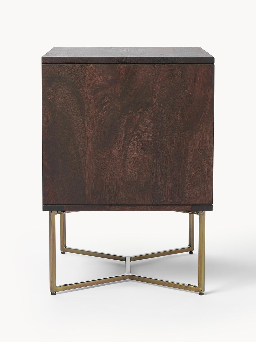 Luca Mango Wood Bedside Table with Herringbone Pattern