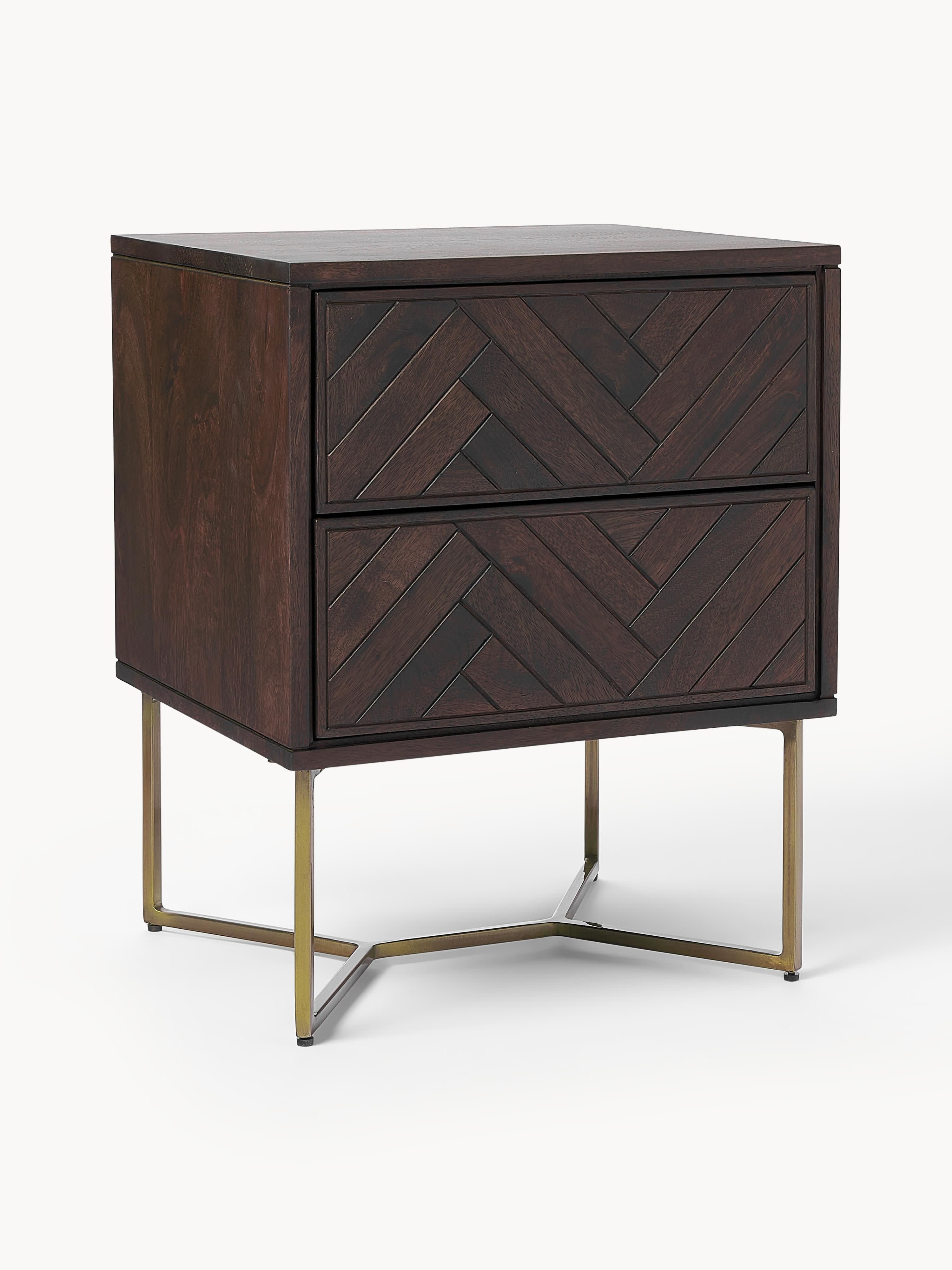 Gallery image 1 - Mango Wood Bedside Table Luca with Herringbone Pattern